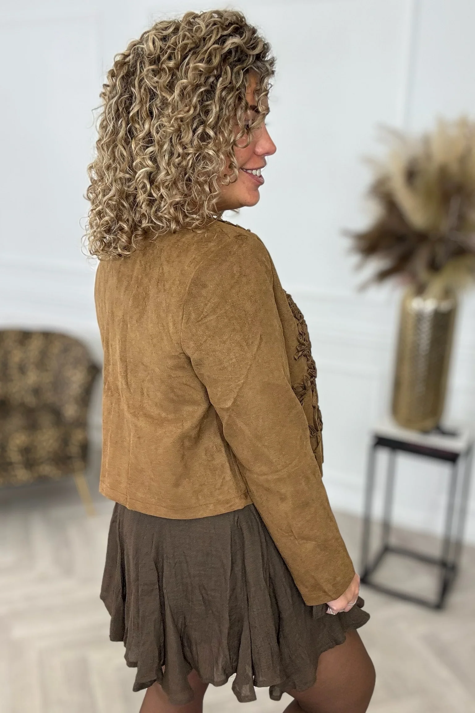 Embroidered Suede Jacket - Brown - Image 9