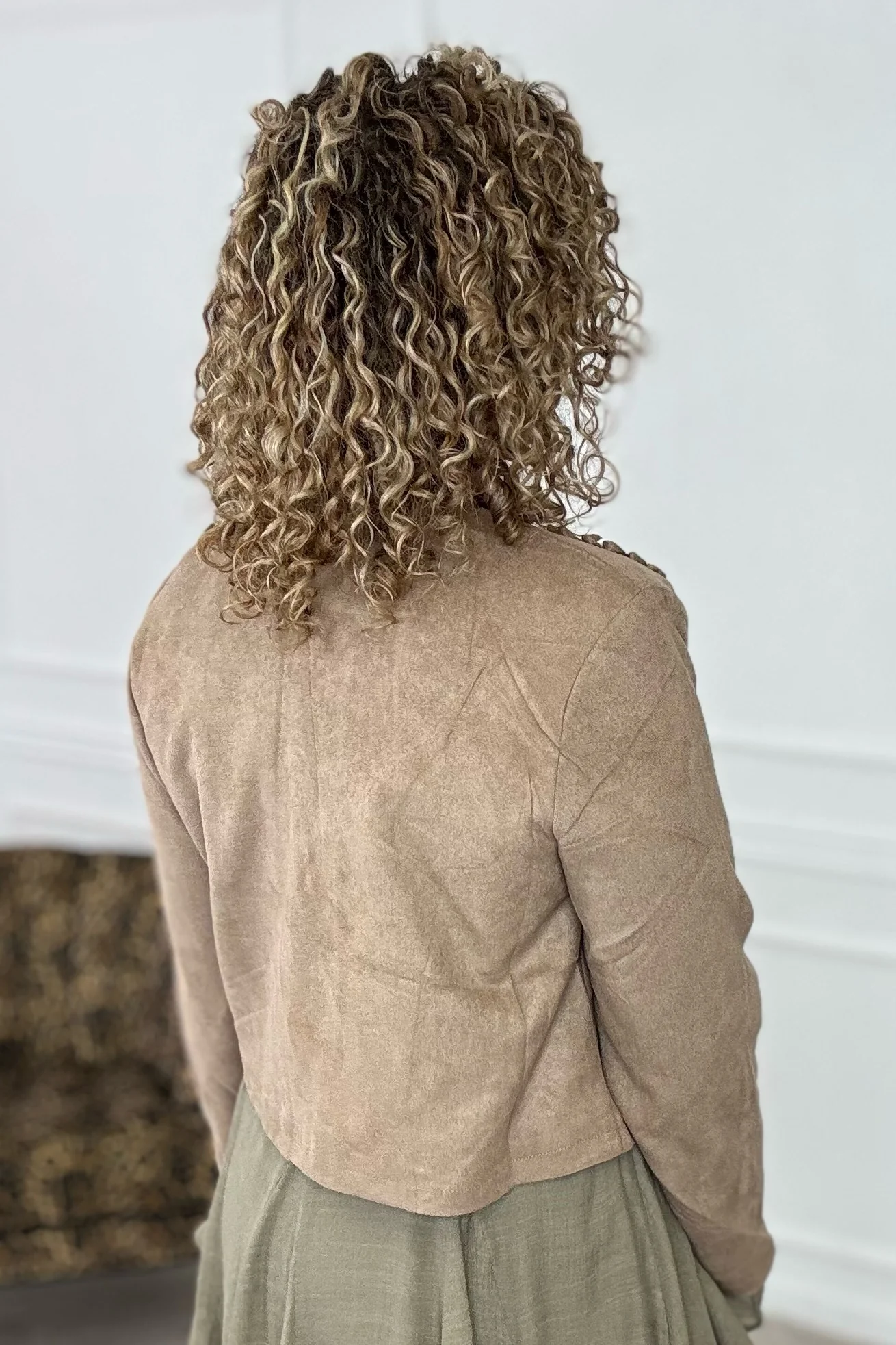 Embroidered Suede Jacket - Taupe - Image 3