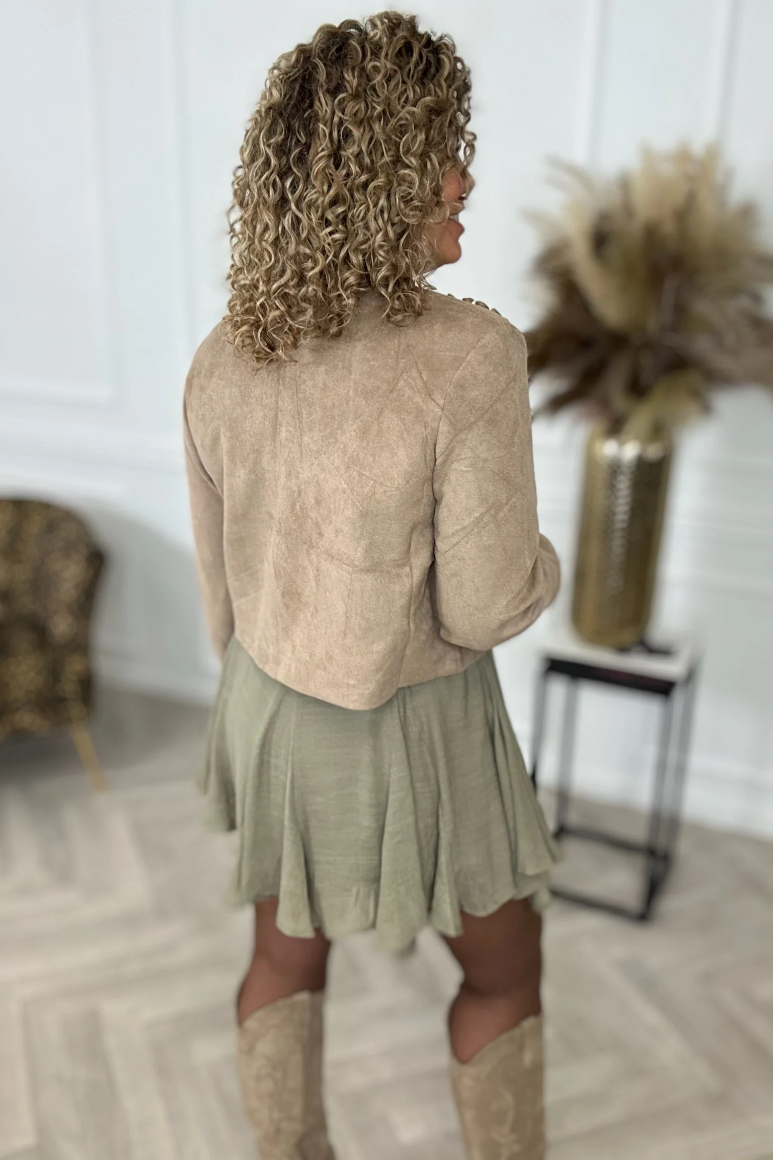 Embroidered Suede Jacket - Taupe - Image 4