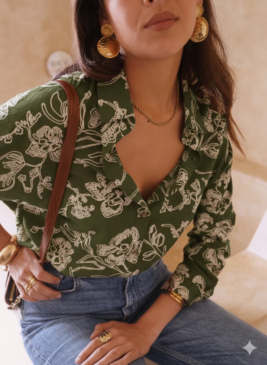 Emilie Flower Blouse - Armygreen