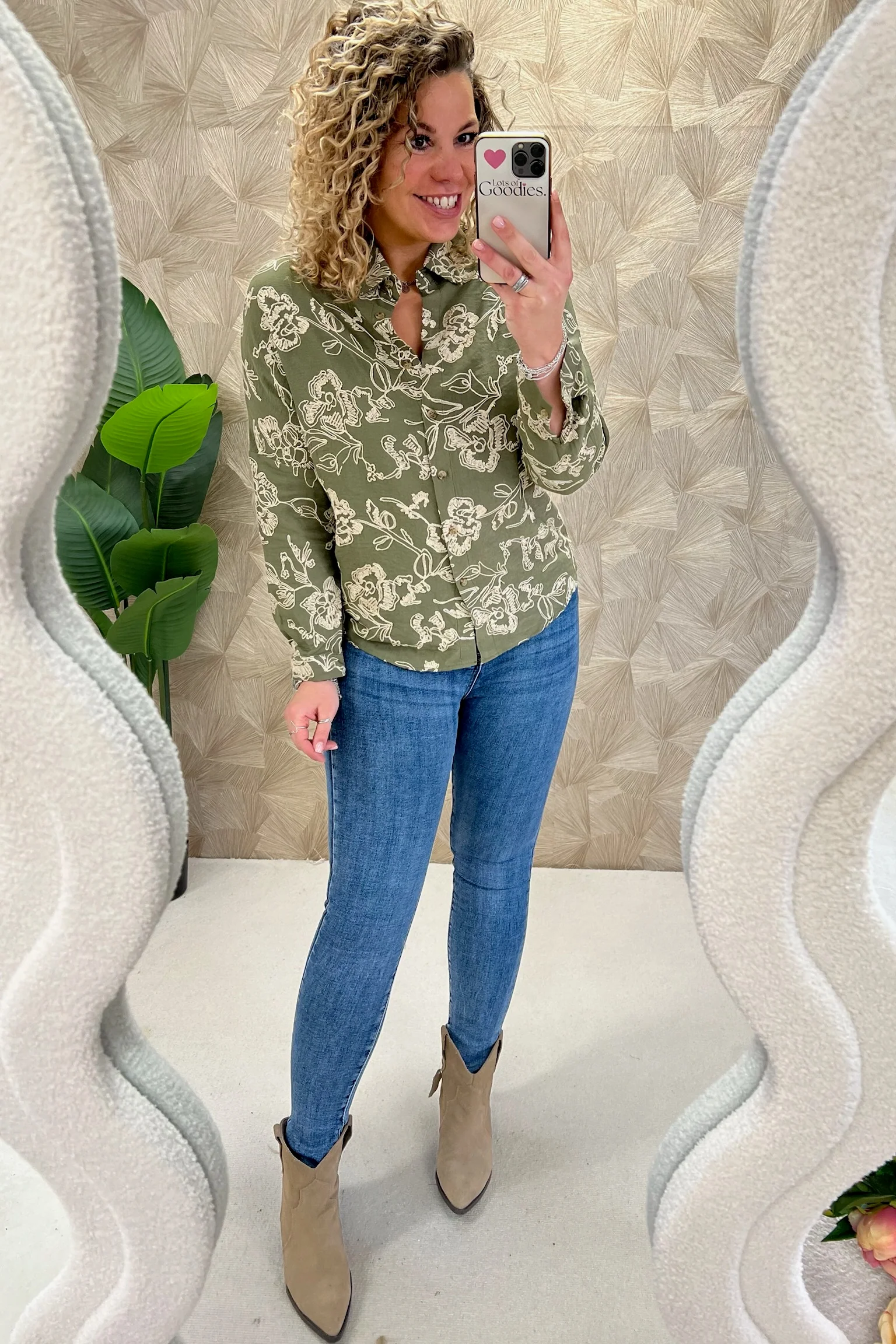 Emilie Flower Blouse - Armygreen - Image 2