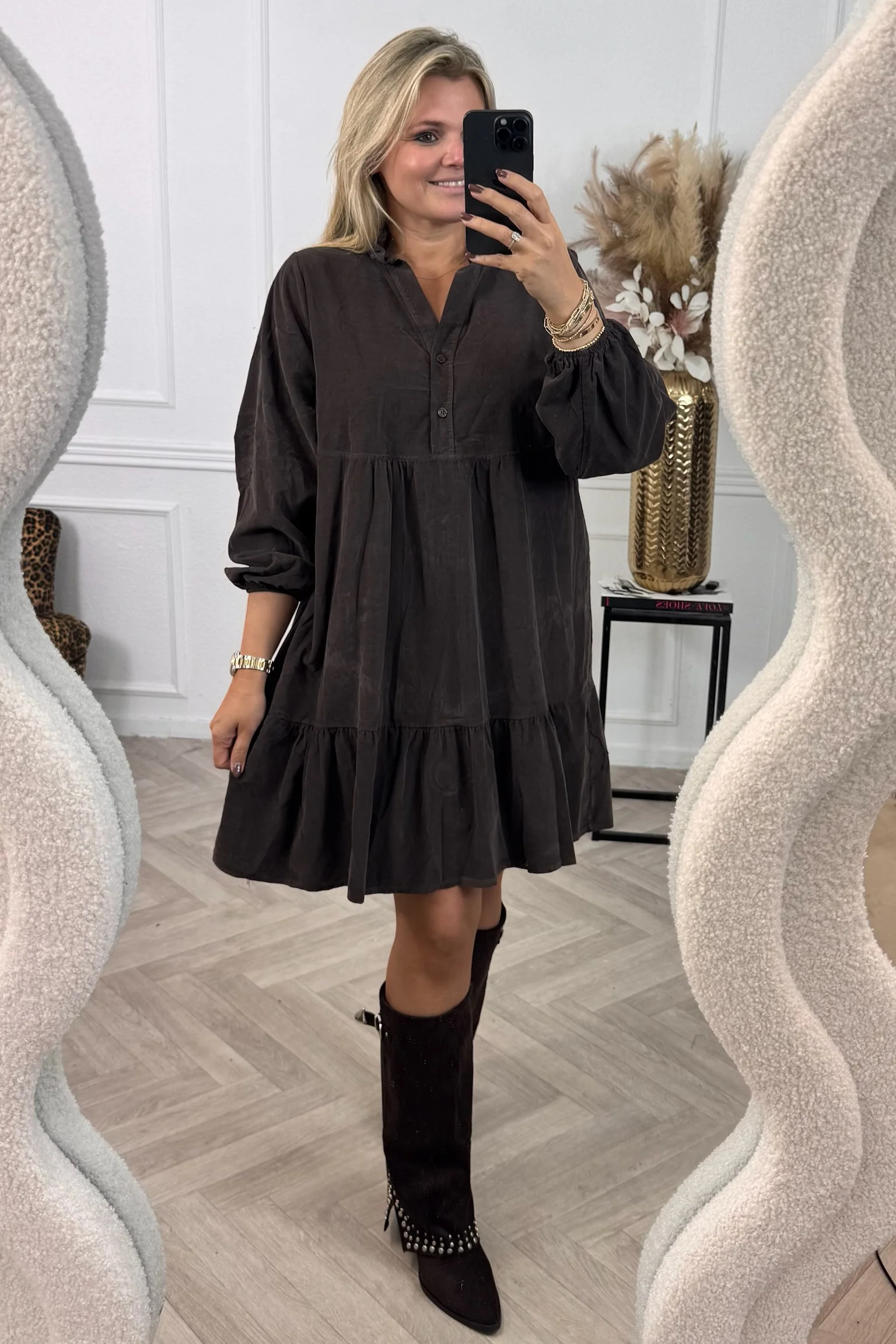 Emily Rib Dress - Brown - Image 2