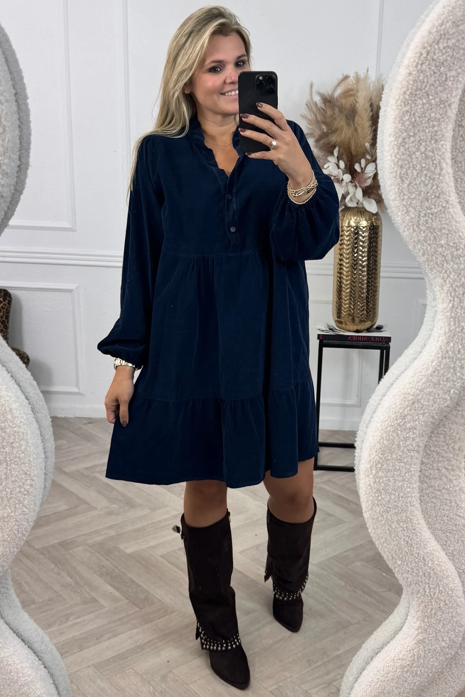 Emily Rib Dress - Navy