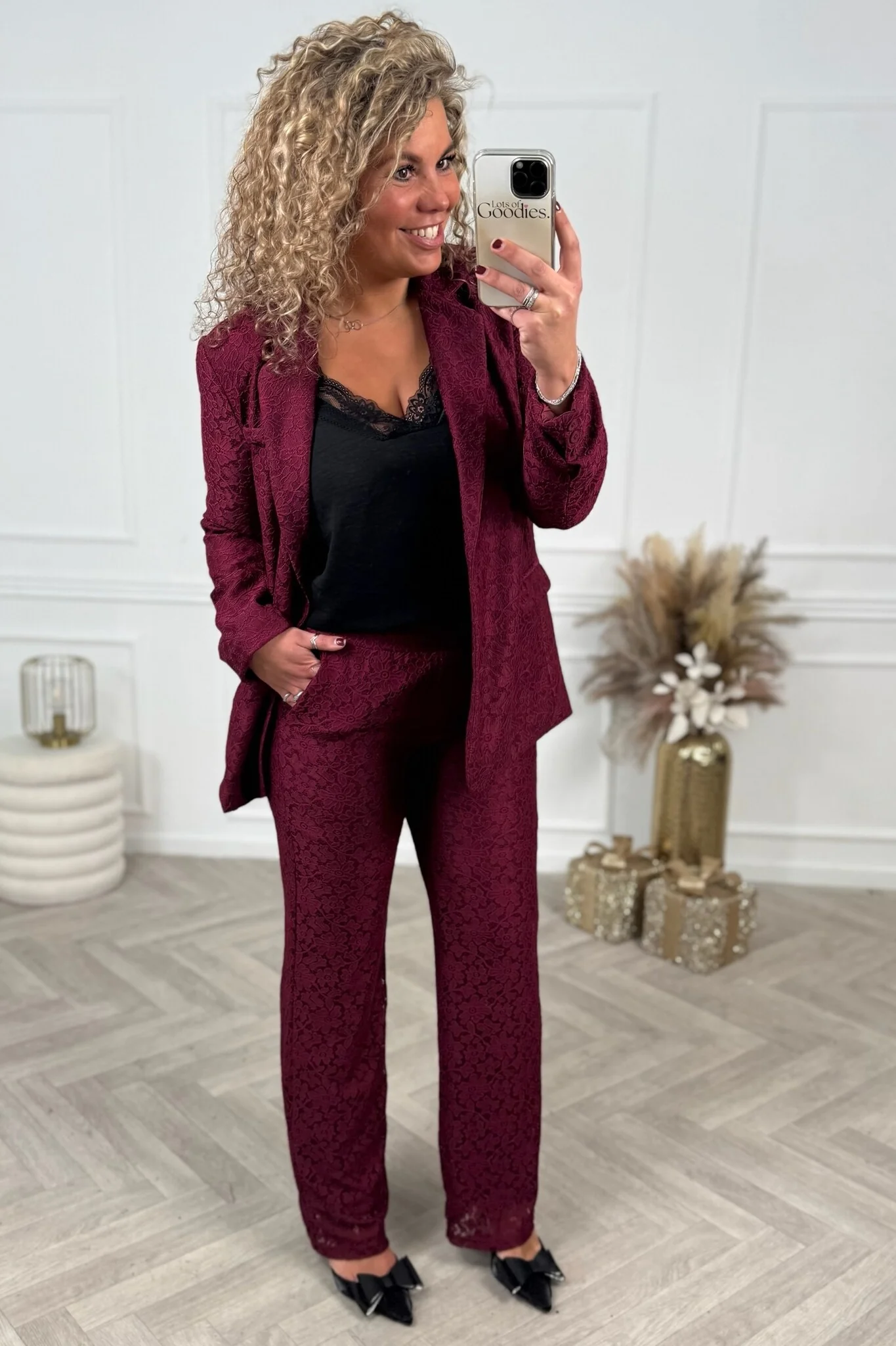 Emma Lace Pants - Burgundy - Image 3