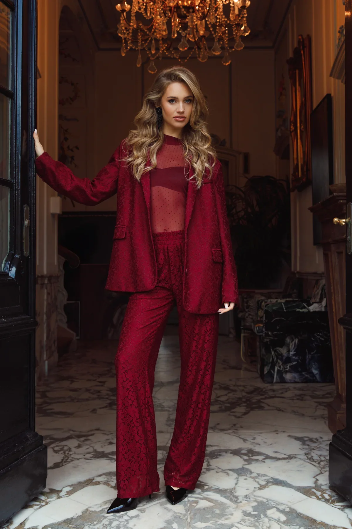 Emma Lace Pants - Burgundy - Image 5