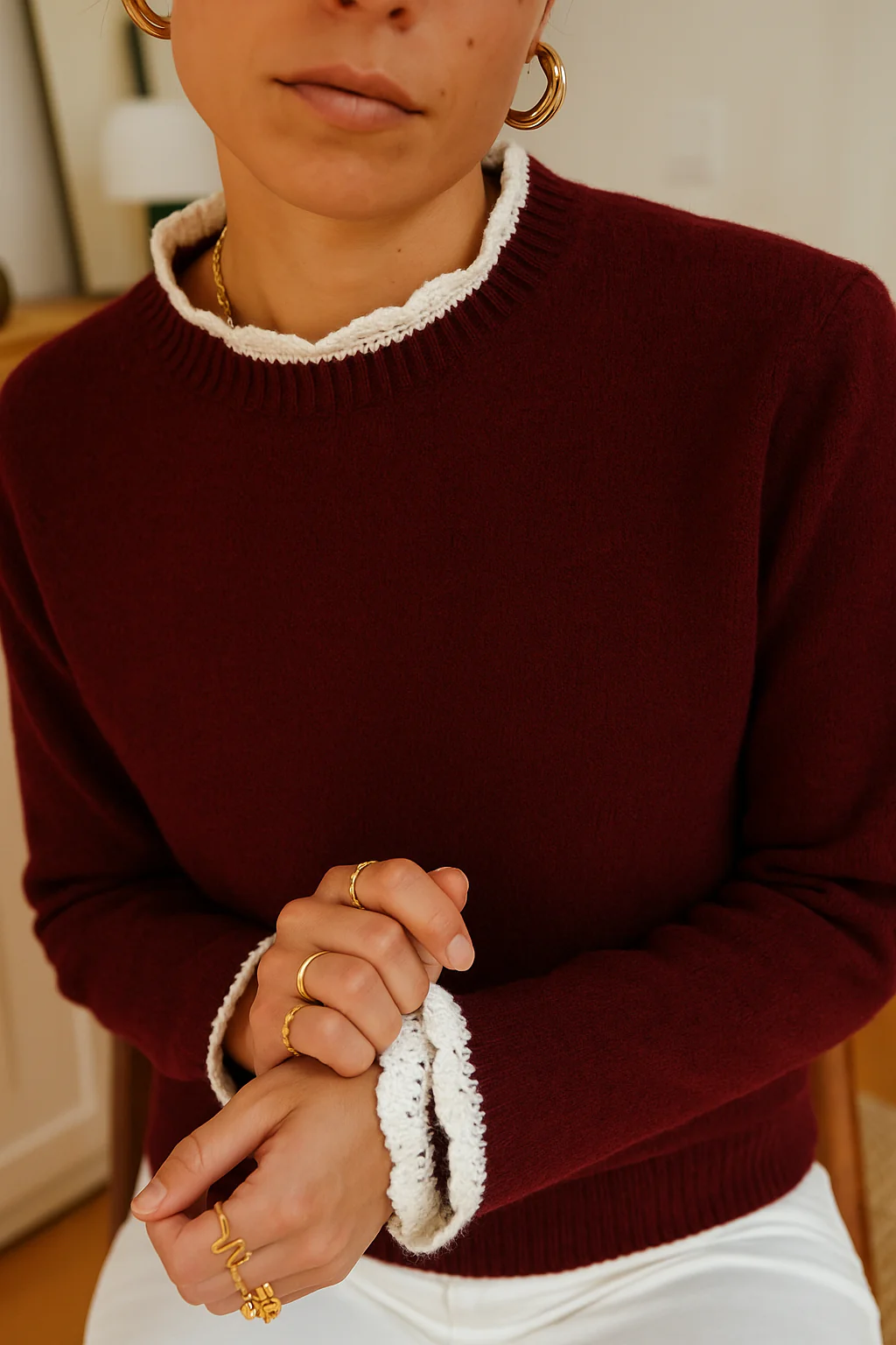 Estelle Crochet Sweater - Bordeaux