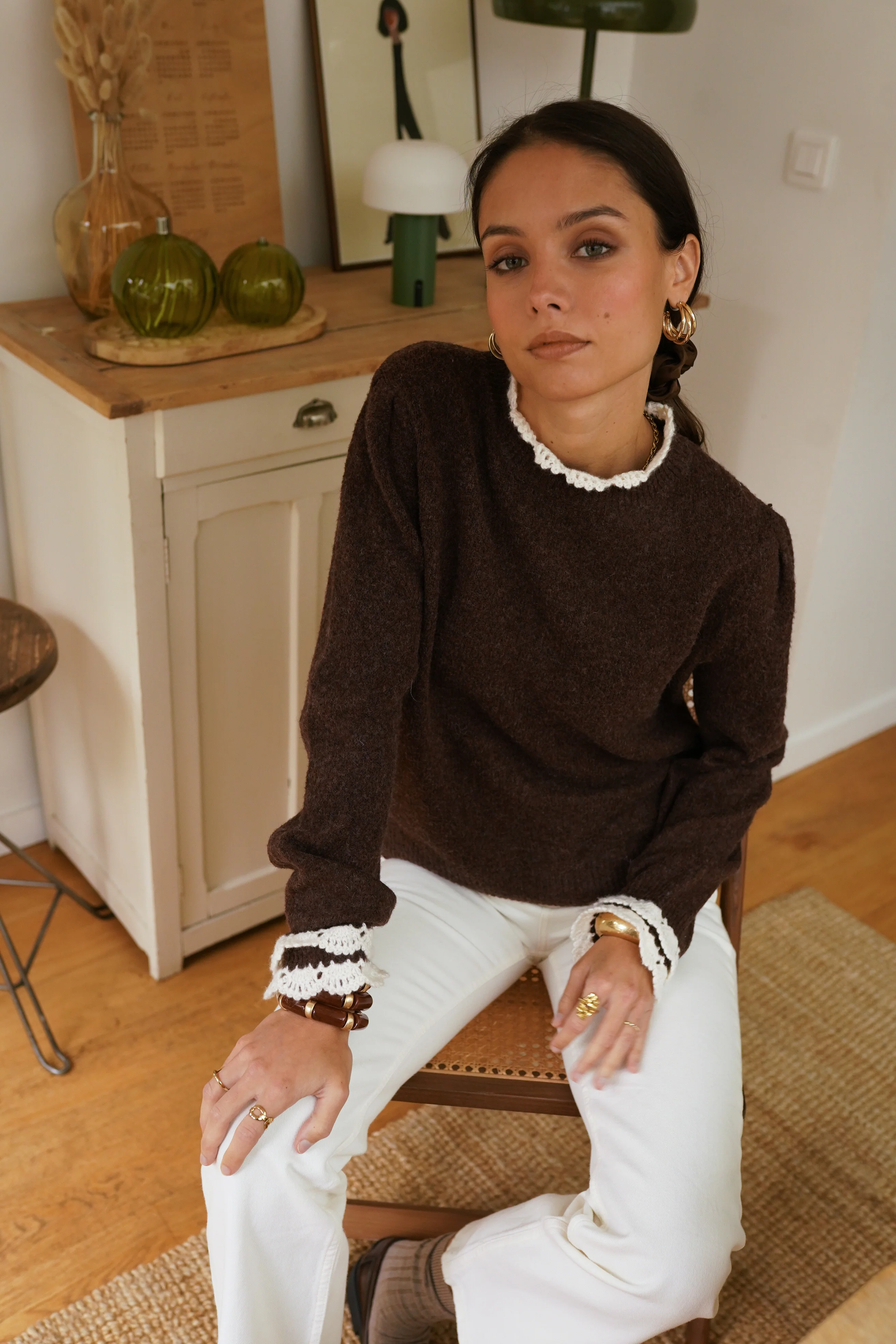 Estelle Crochet Sweater - Brown - Image 4