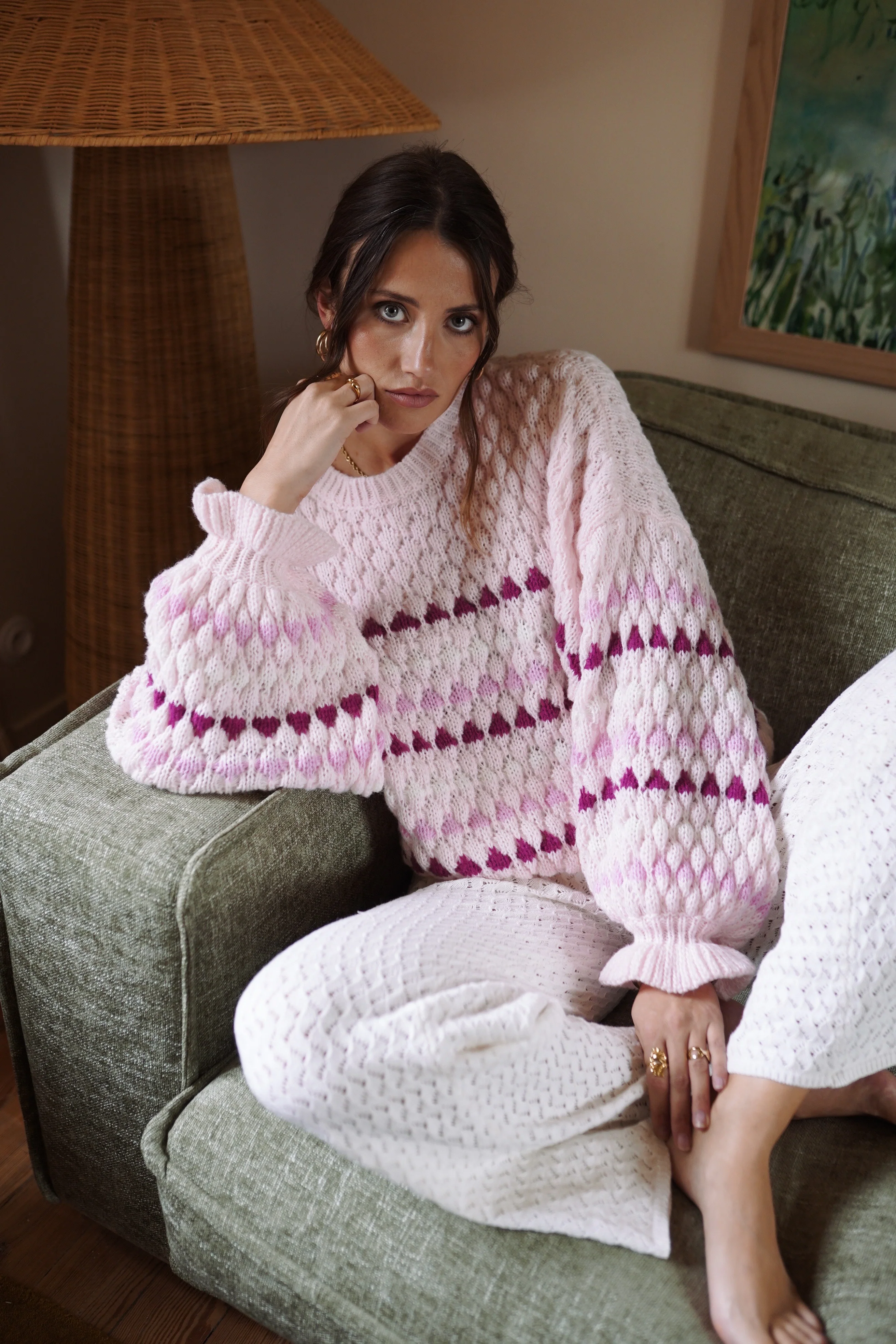 Evaly Balloon Sleeve Sweater - Pink