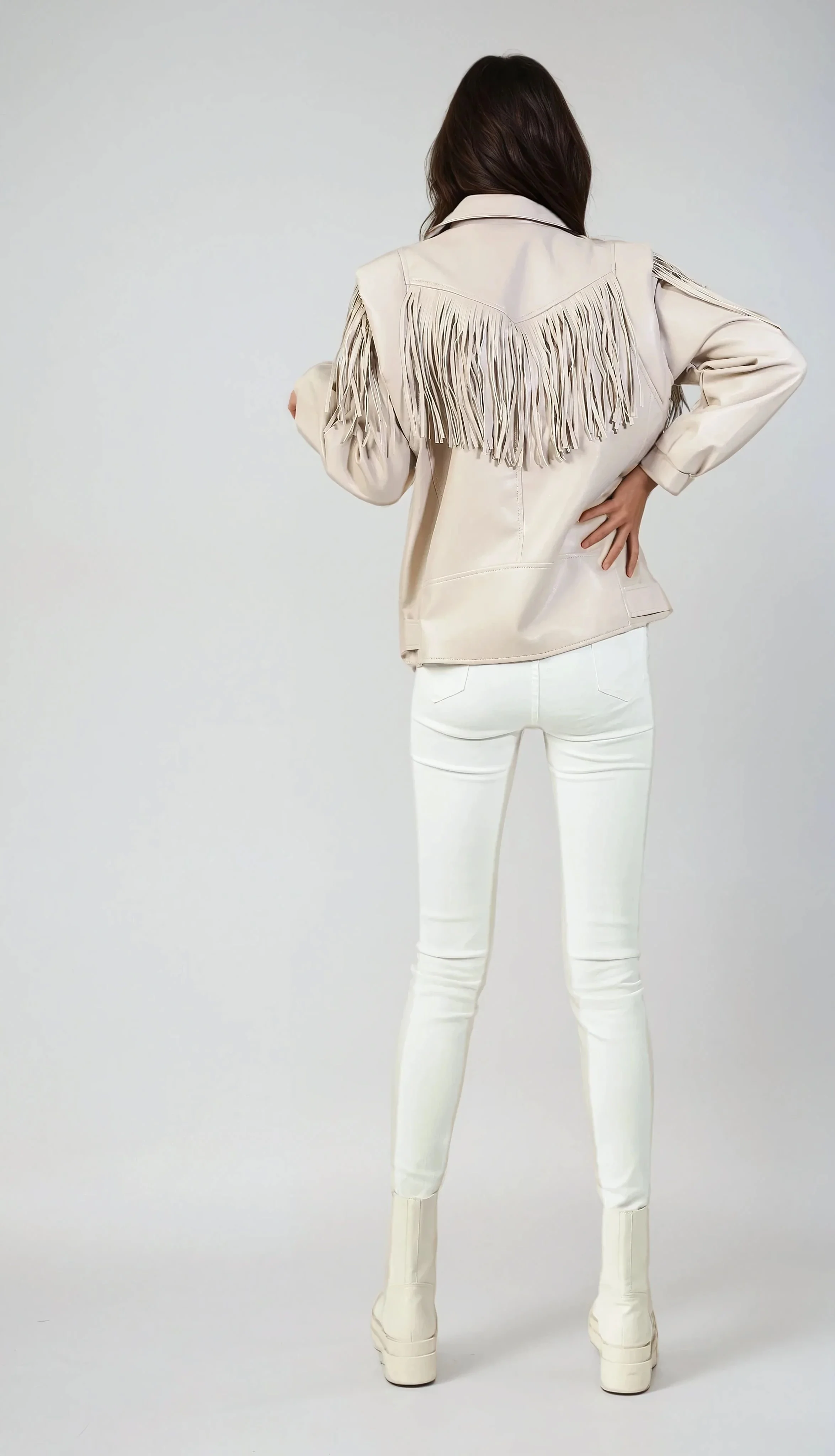 Fake Leather Fringe Jacket - Beige - Image 3