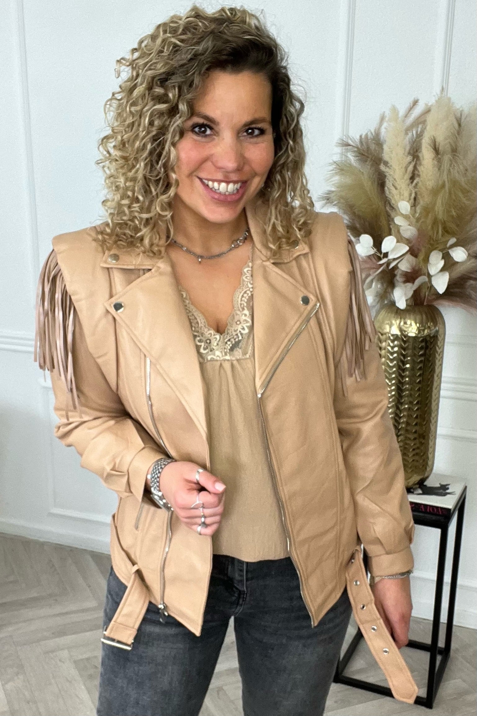 Fake Leather Fringe Jacket - Camel - Image 2