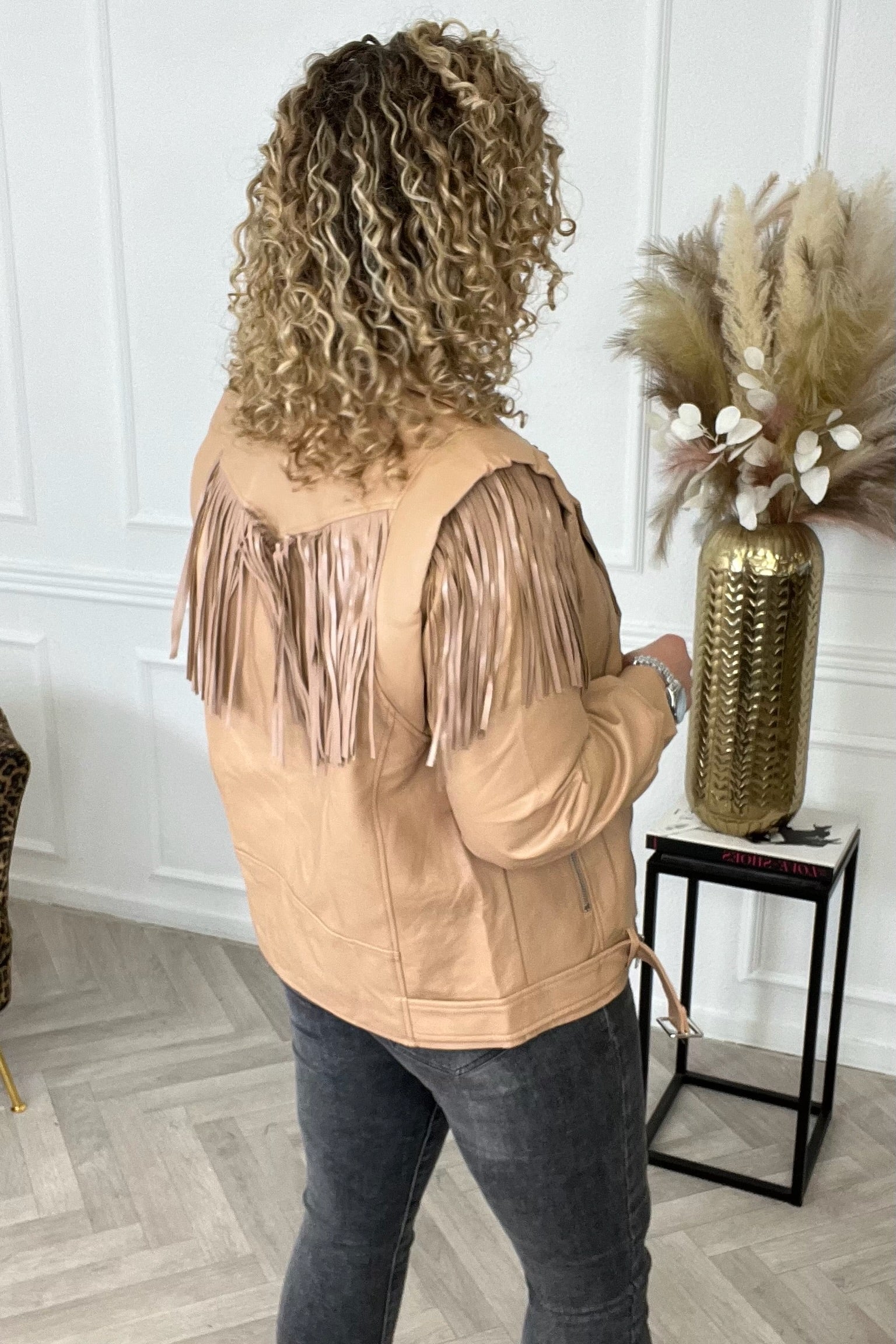 Fake Leather Fringe Jacket - Camel - Image 3
