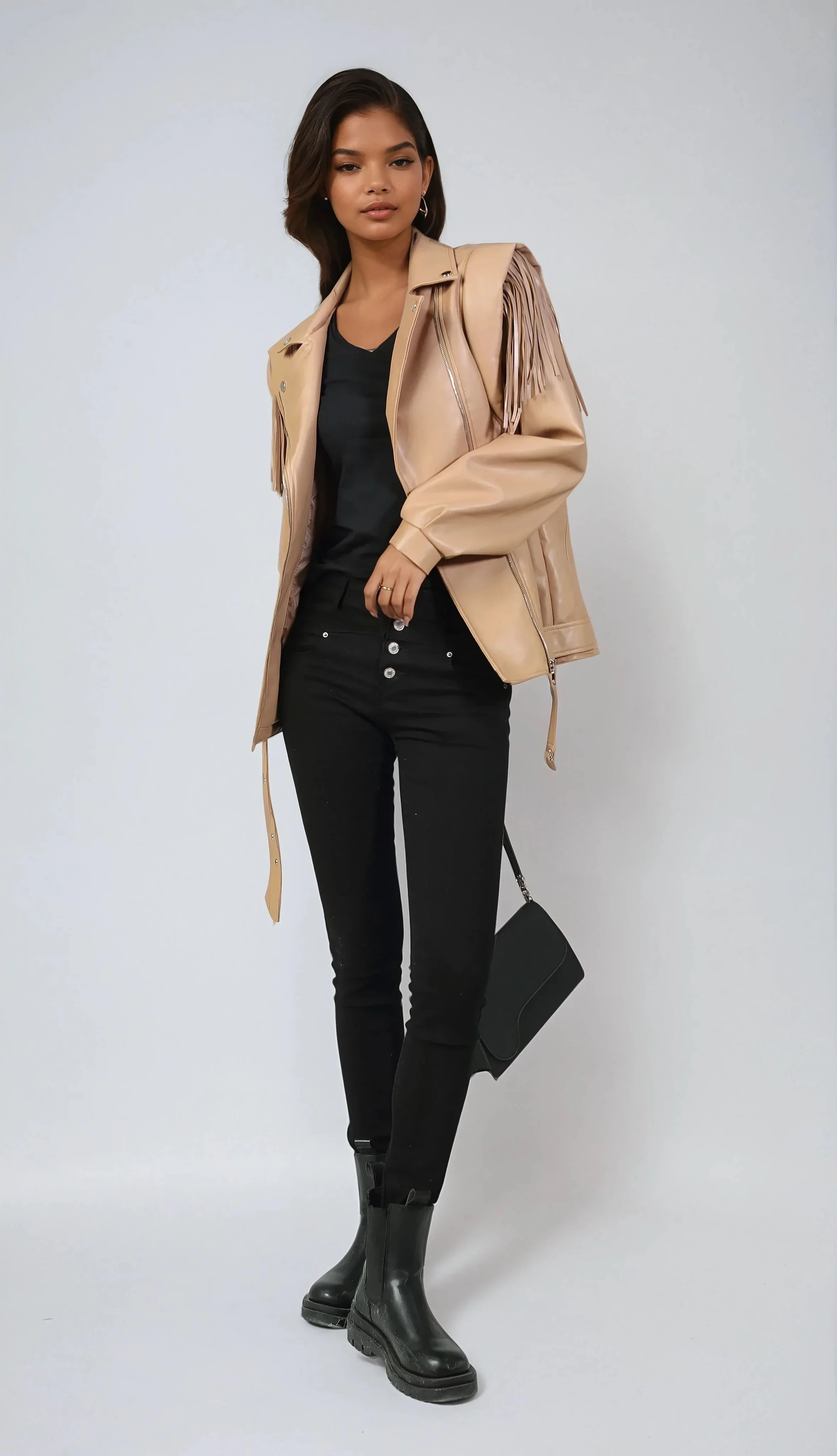 Fake Leather Fringe Jacket - Camel - Image 4