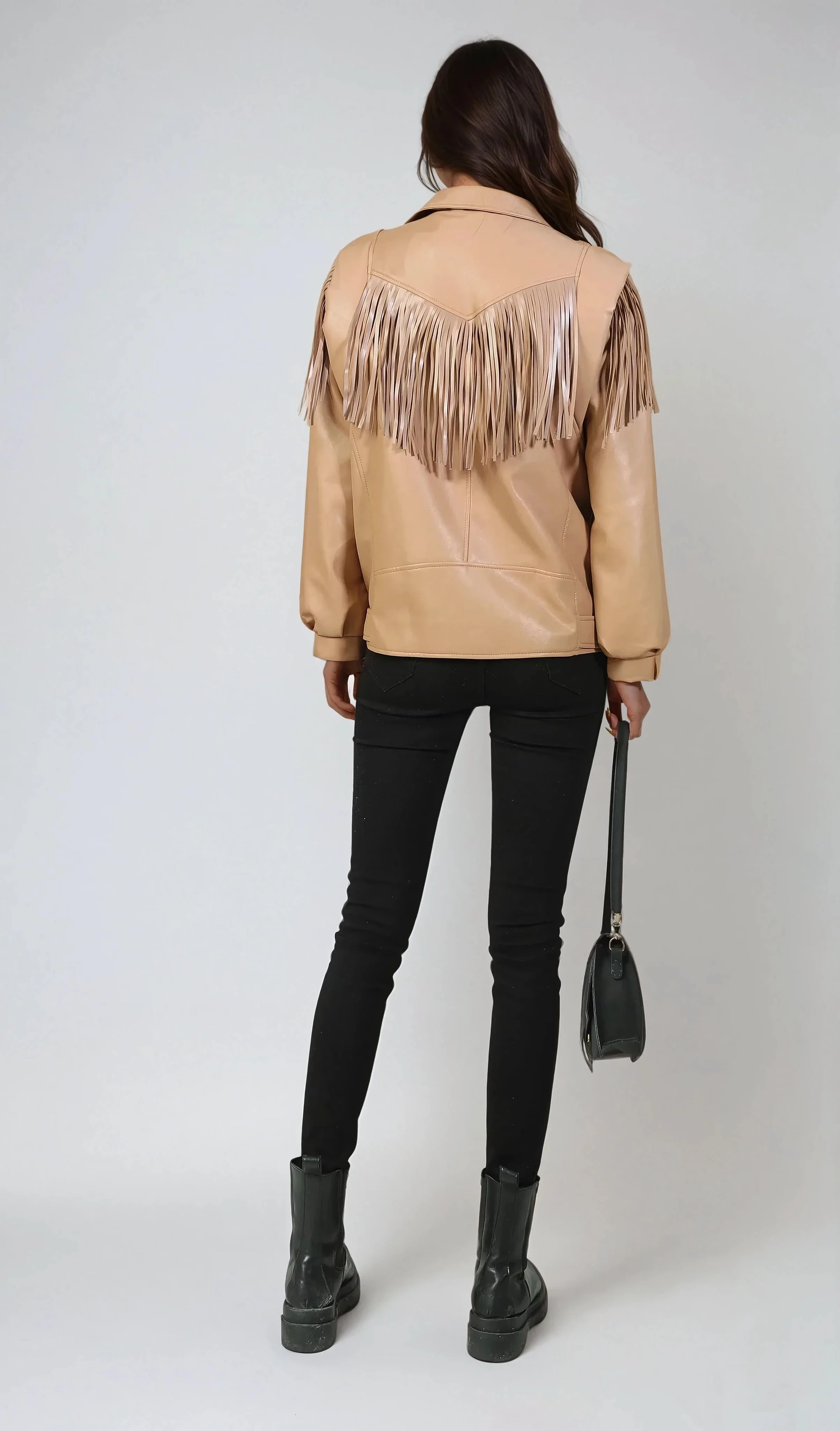 Fake Leather Fringe Jacket - Camel - Image 5