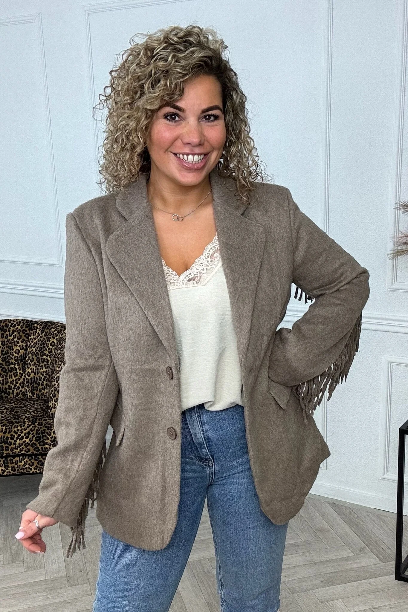 Fancy Fringer Blazer - Khaki - Image 2