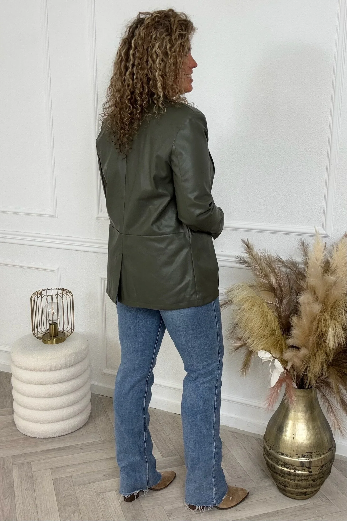 Faux Leather Blazer - Armygreen - Image 3