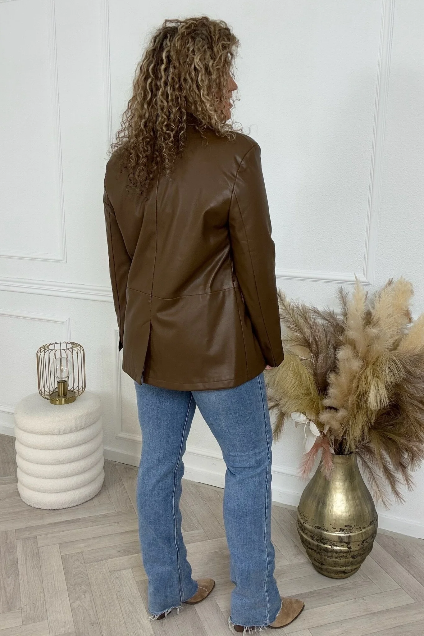 Faux Leather Blazer - Coffee - Image 5