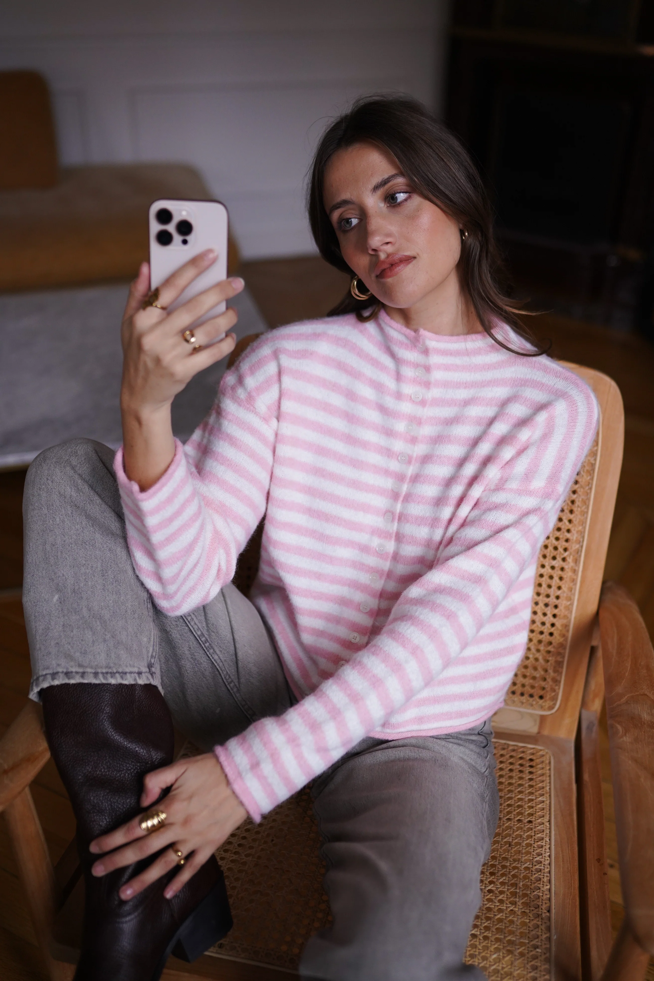 Felice Striped Vest - Pink/Beige - Image 3