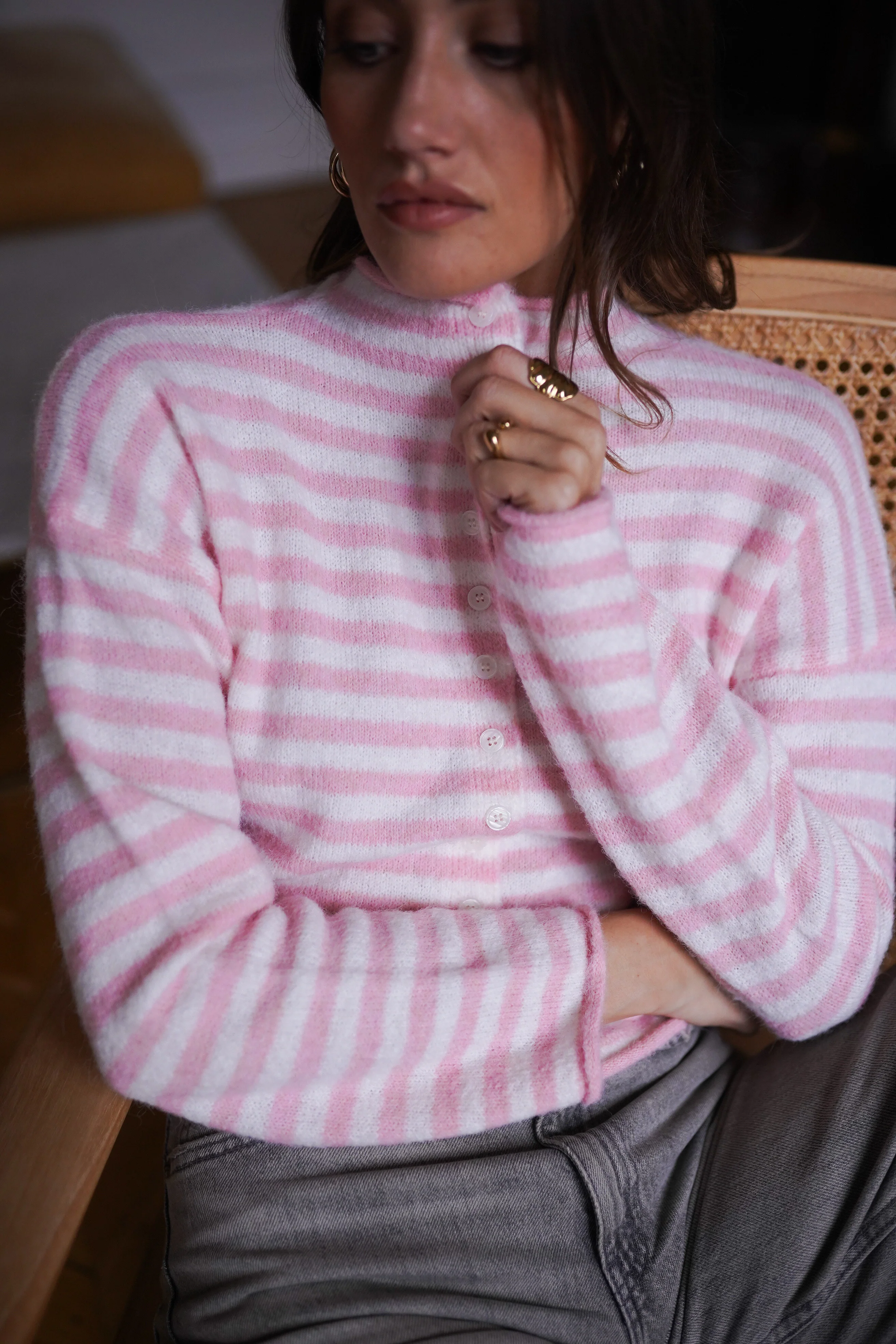 Felice Striped Vest - Pink/Beige - Image 7