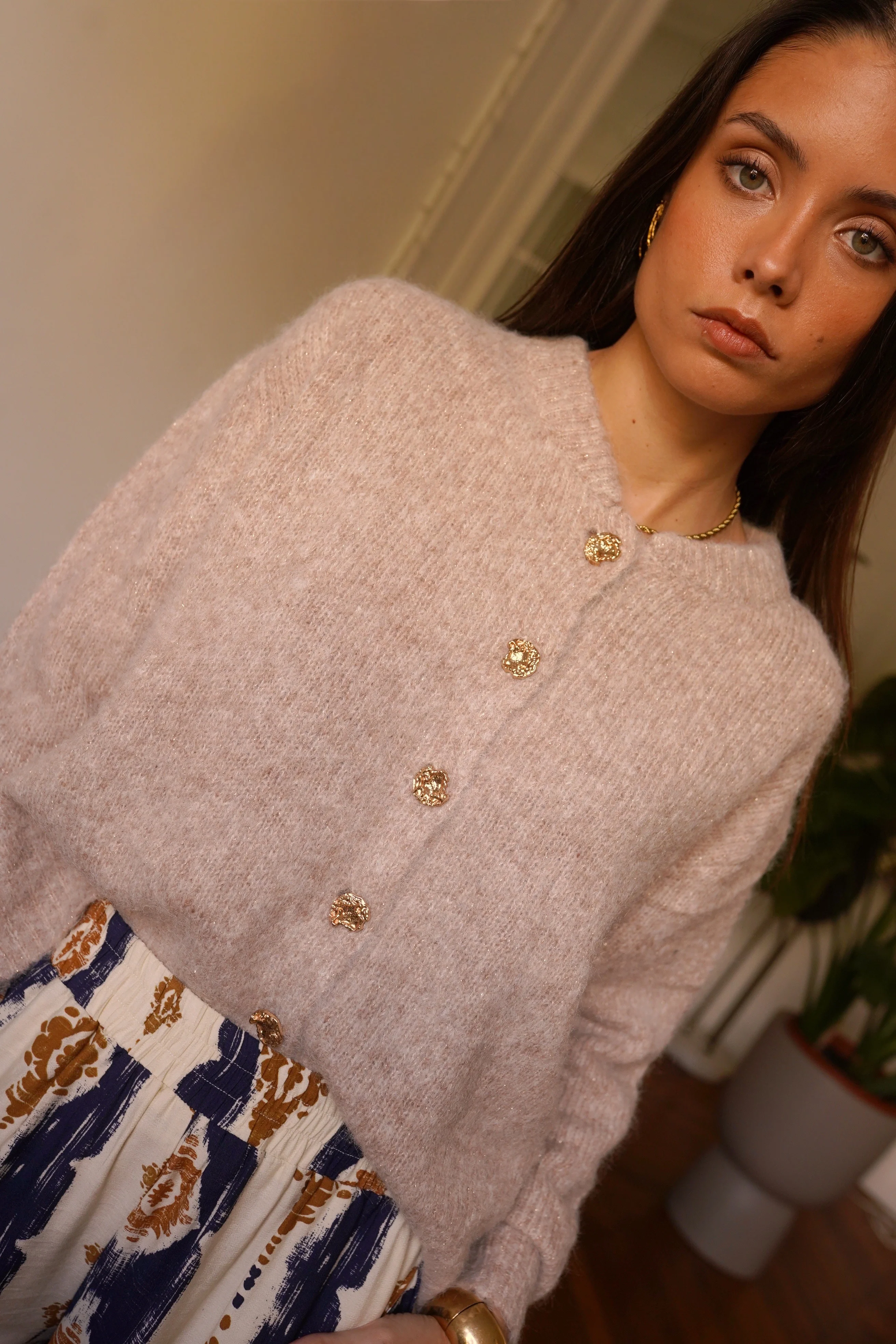 Fienna Gold Button Cardigan - Kaki - Image 2