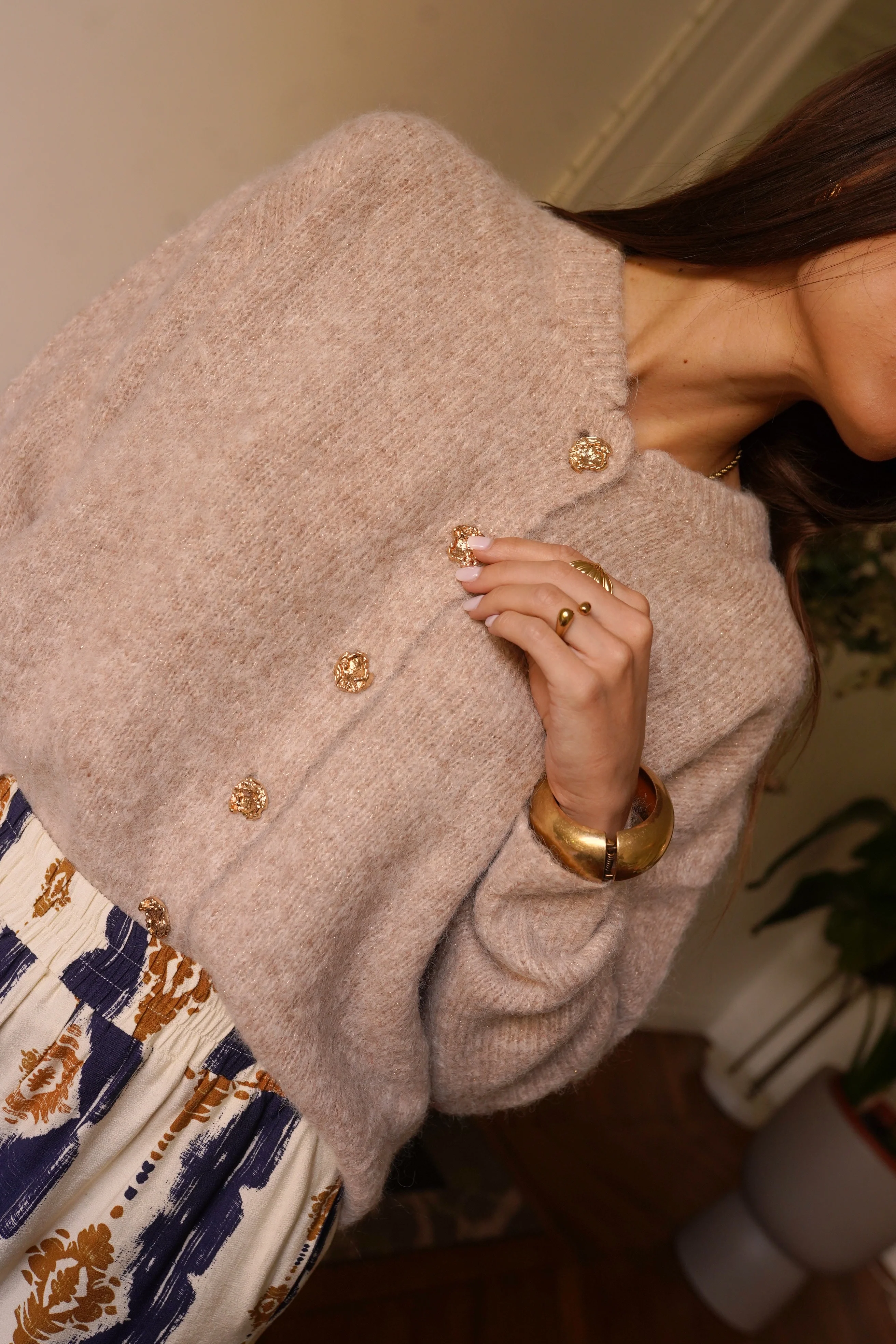 Fienna Gold Button Cardigan - Kaki - Image 3
