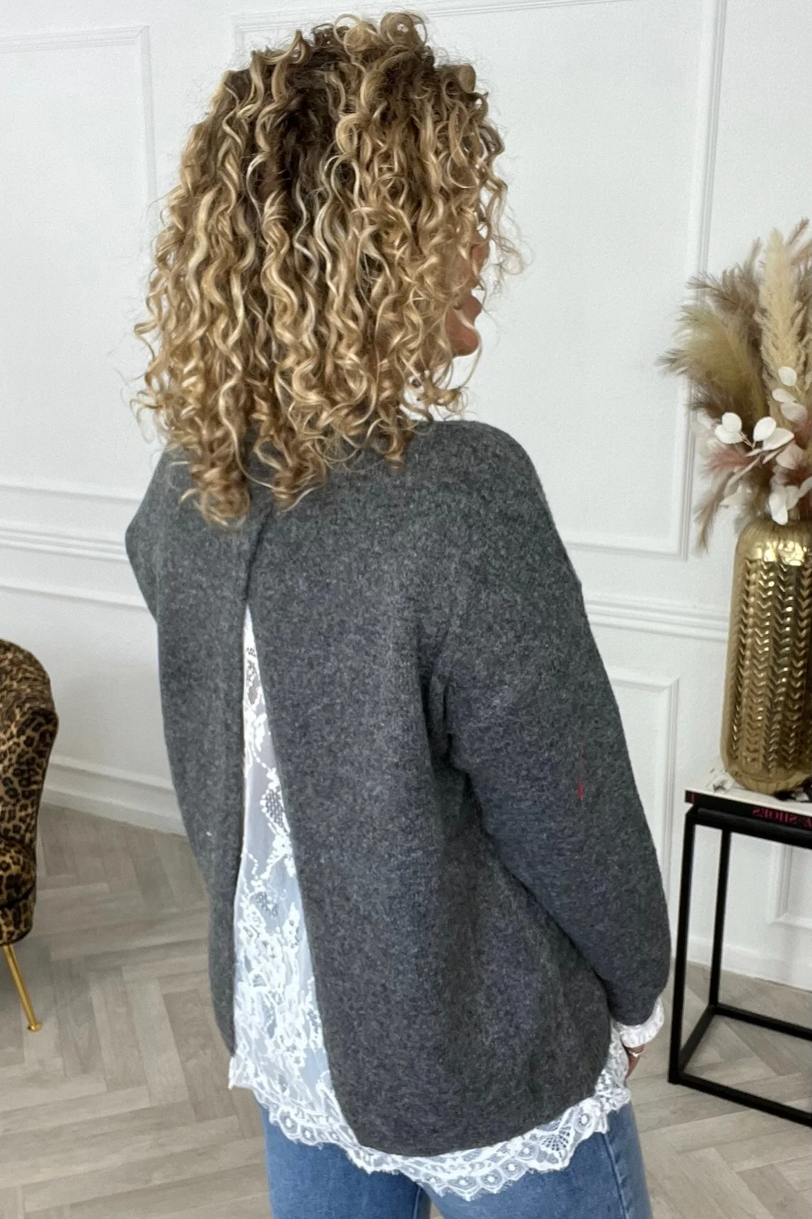 Fleur Split Lace Sweater - Grey - Image 2