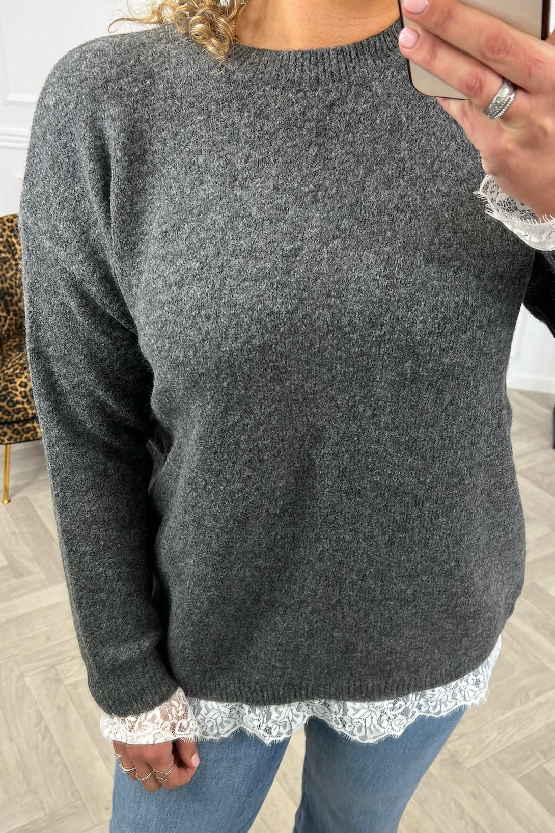 Fleur Split Lace Sweater - Grey - Image 3