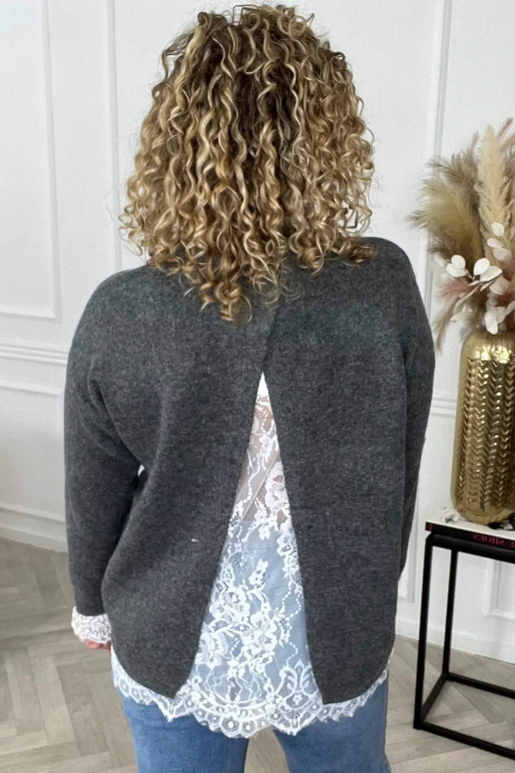 Fleur Split Lace Sweater - Grey - Image 4