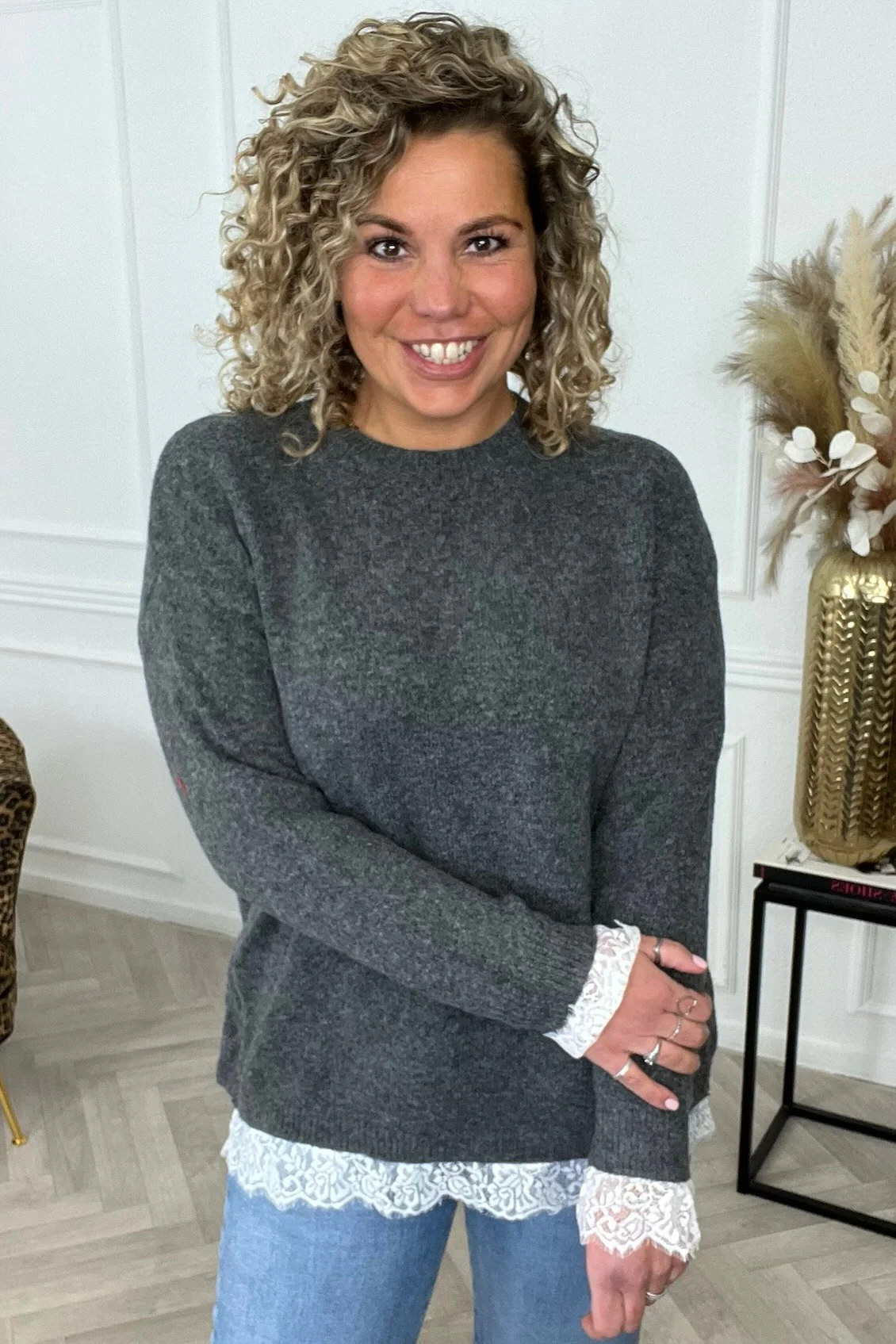 Fleur Split Lace Sweater - Grey - Image 5