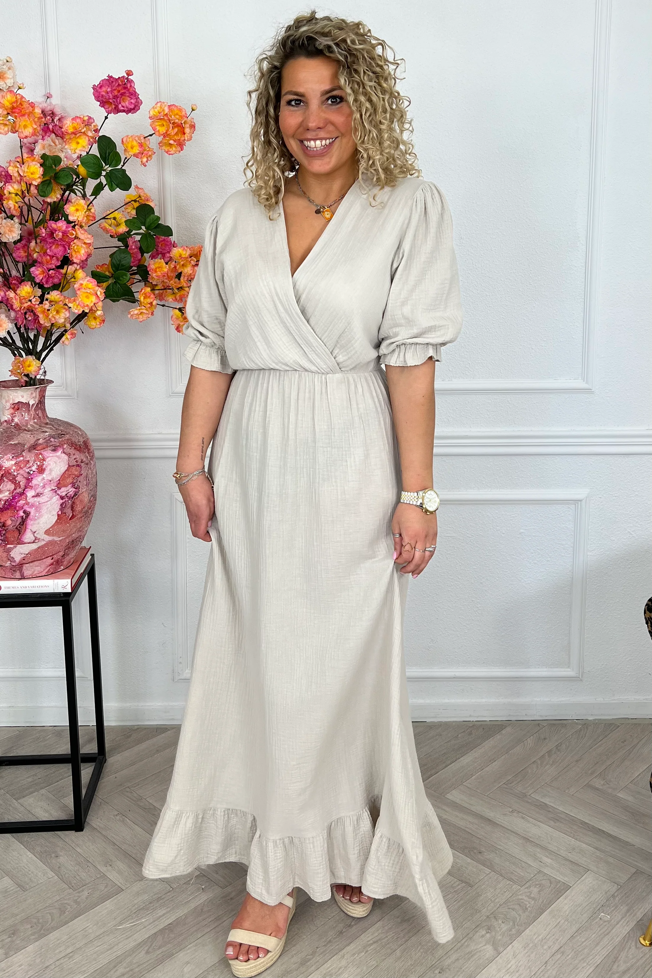 Florence Mousseline Maxi Dress - Beige - Image 2