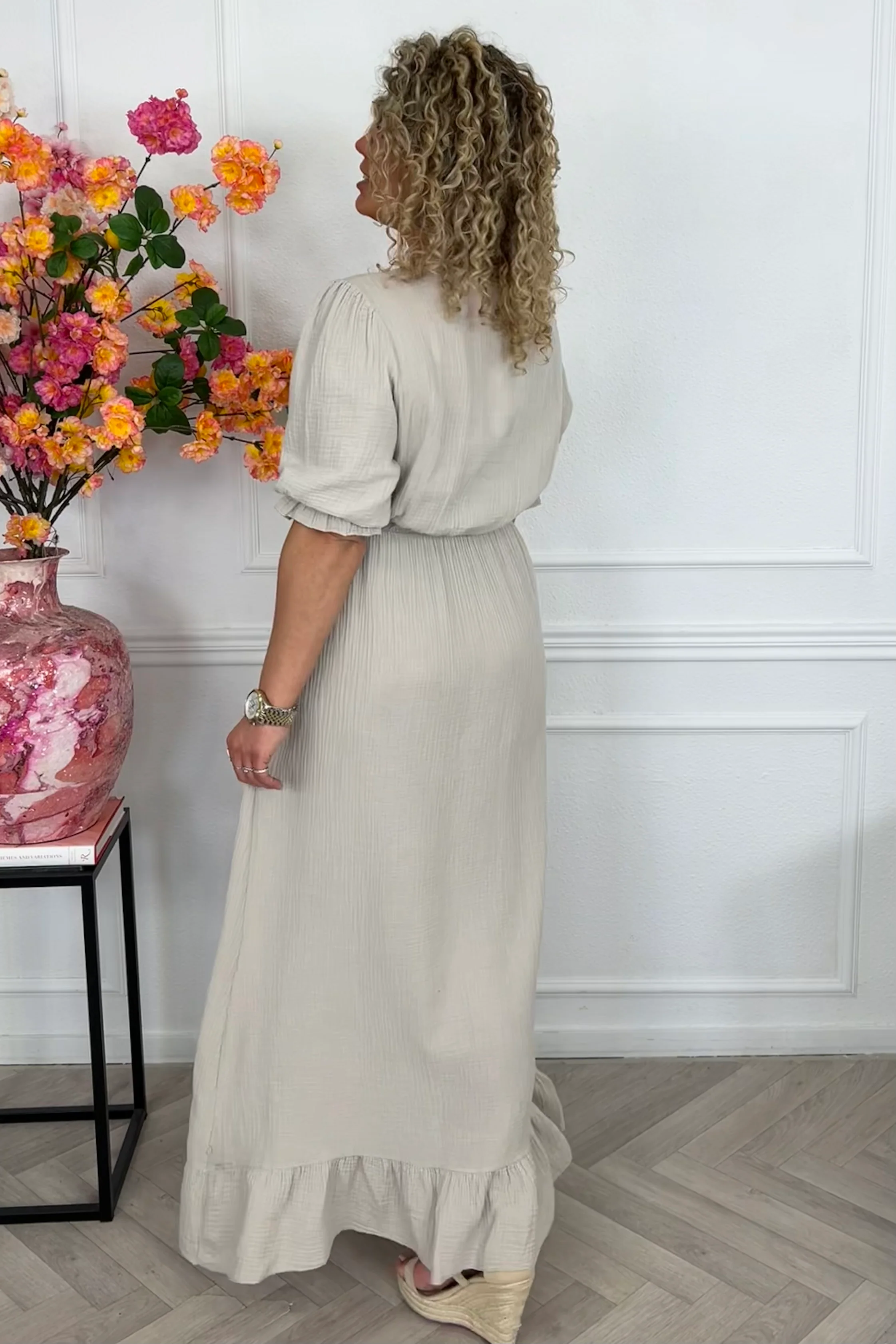 Florence Mousseline Maxi Dress - Beige - Image 3