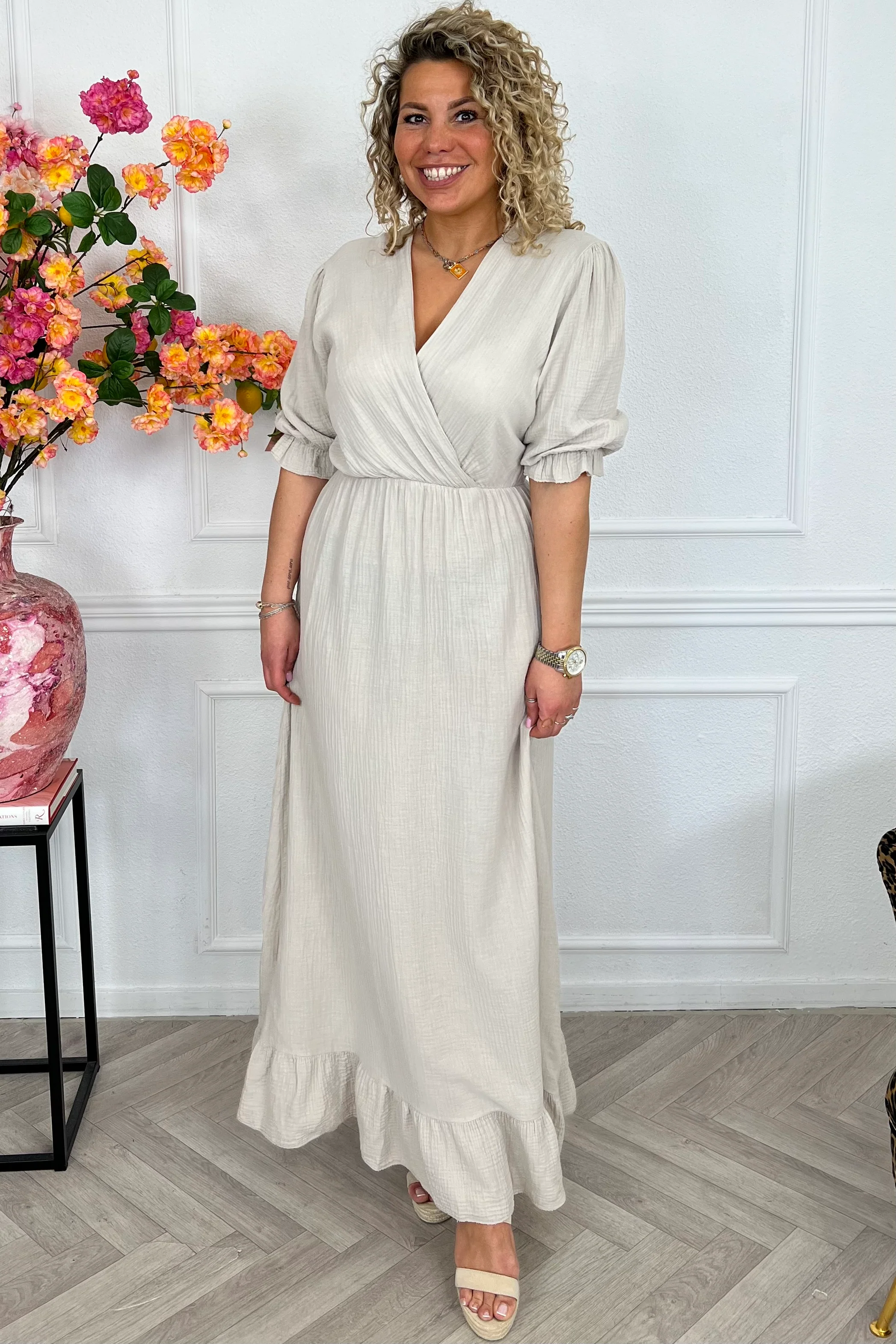Florence Mousseline Maxi Dress - Beige - Image 5