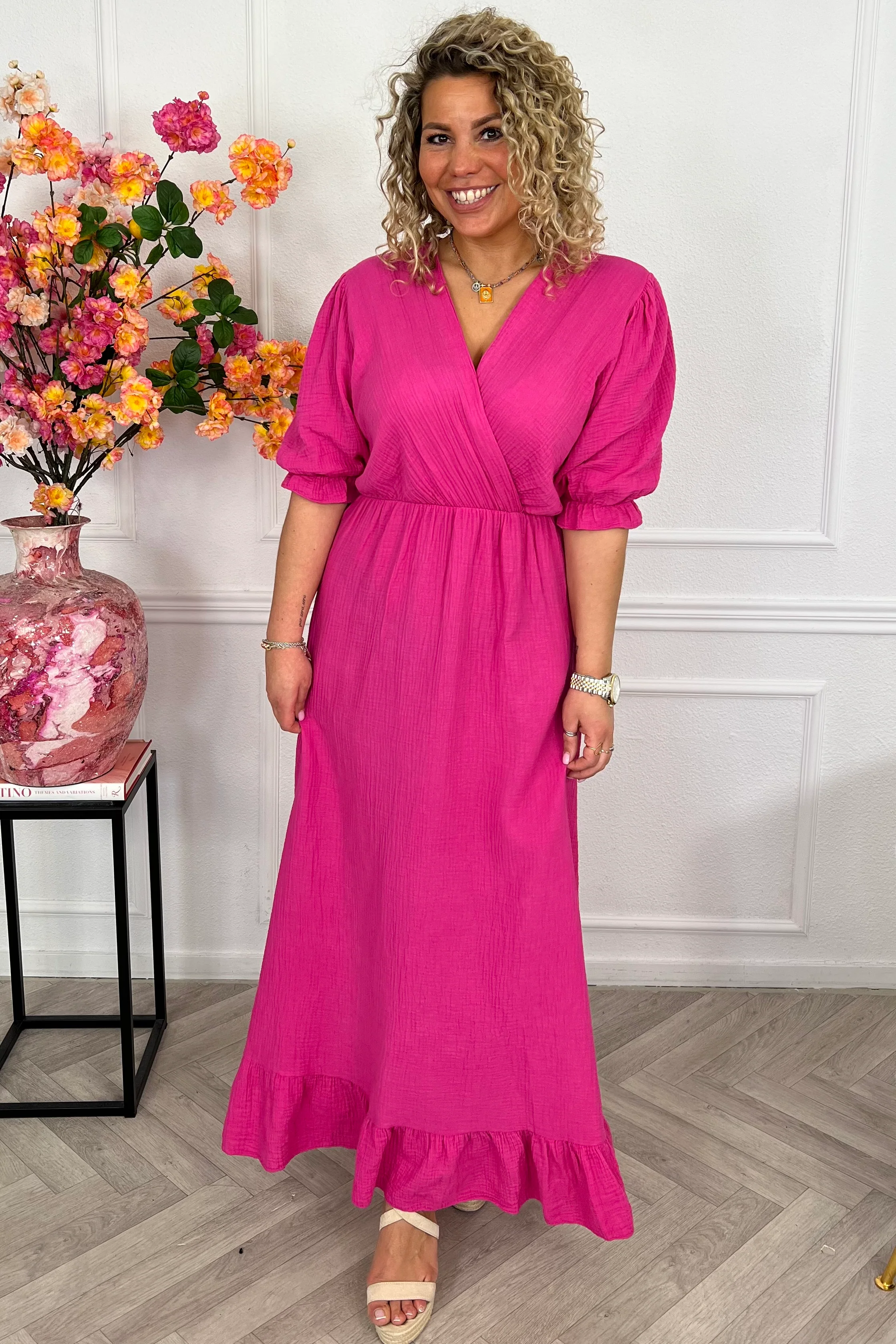 Florence Mousseline Maxi Dress - Fuchsia - Image 3