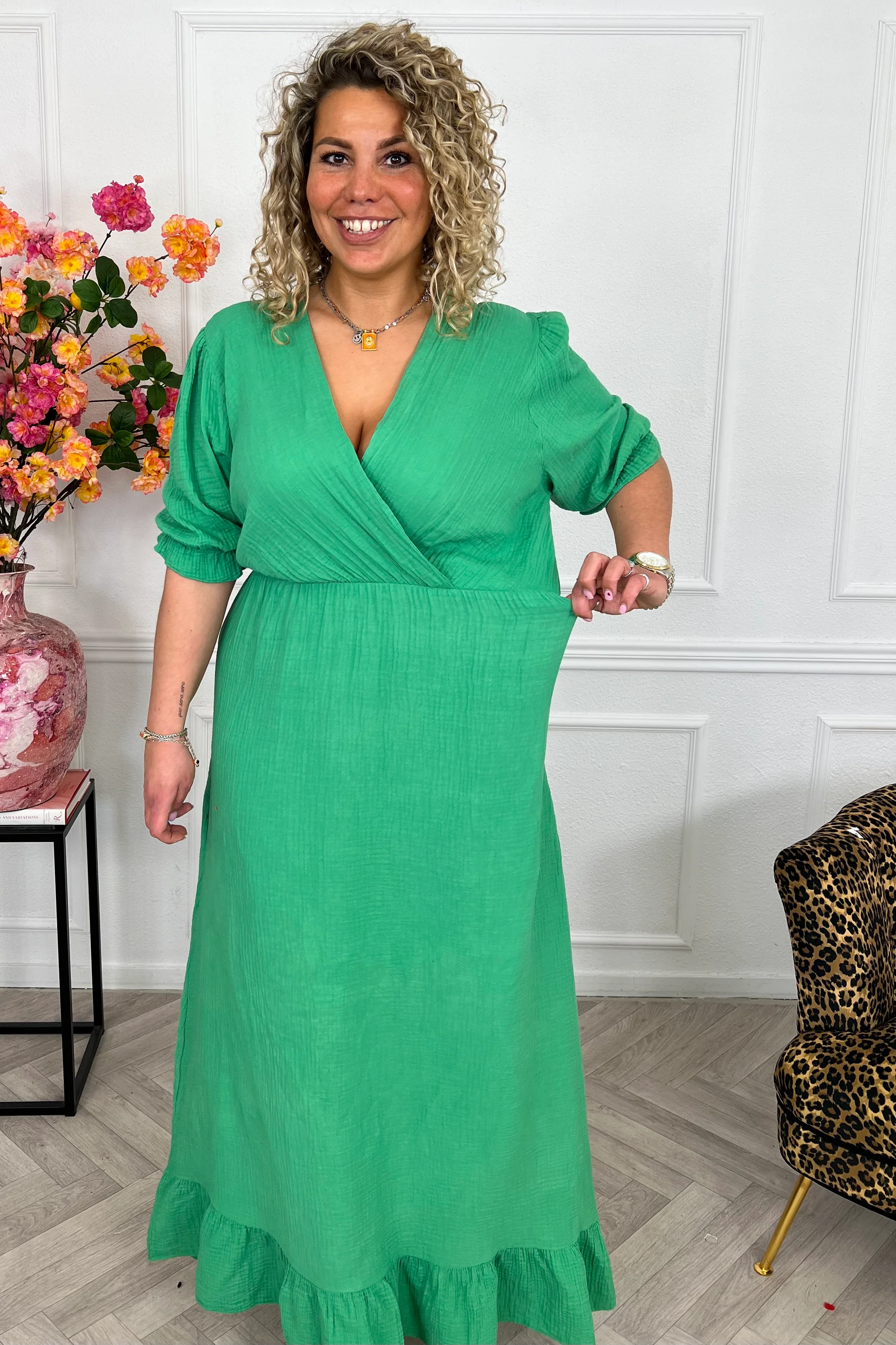 Florence Mousseline Maxi Dress - Green - Image 2