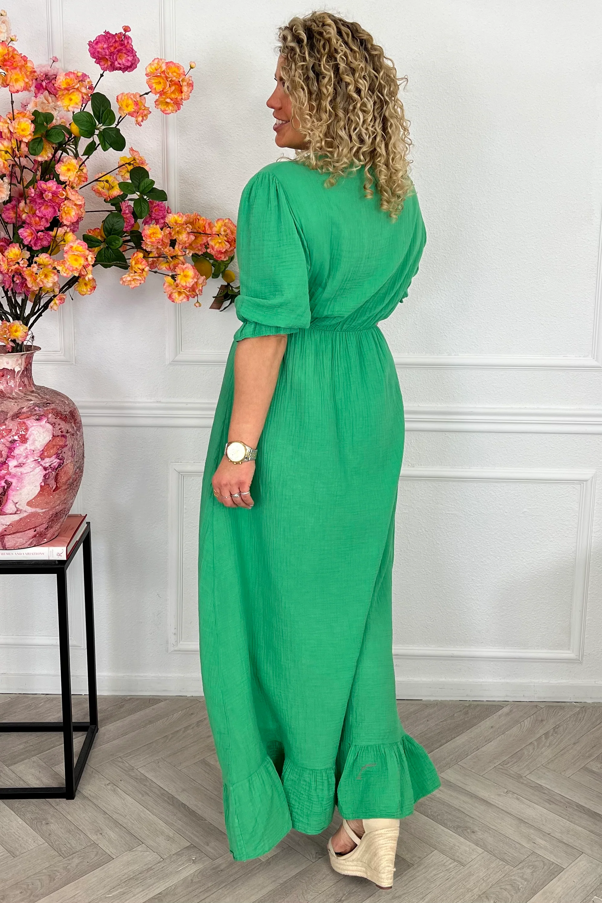 Florence Mousseline Maxi Dress - Green - Image 3
