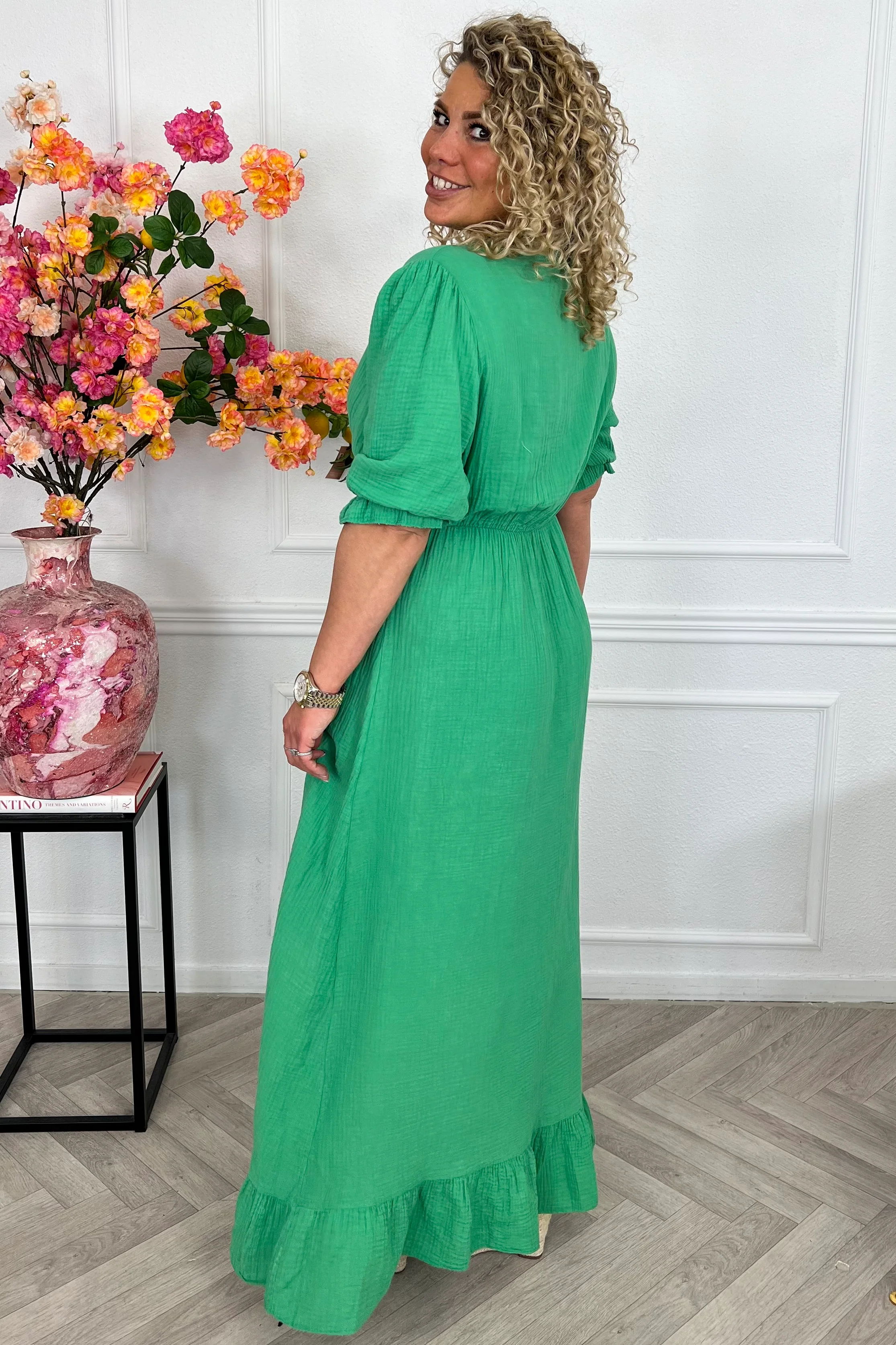Florence Mousseline Maxi Dress - Green - Image 5
