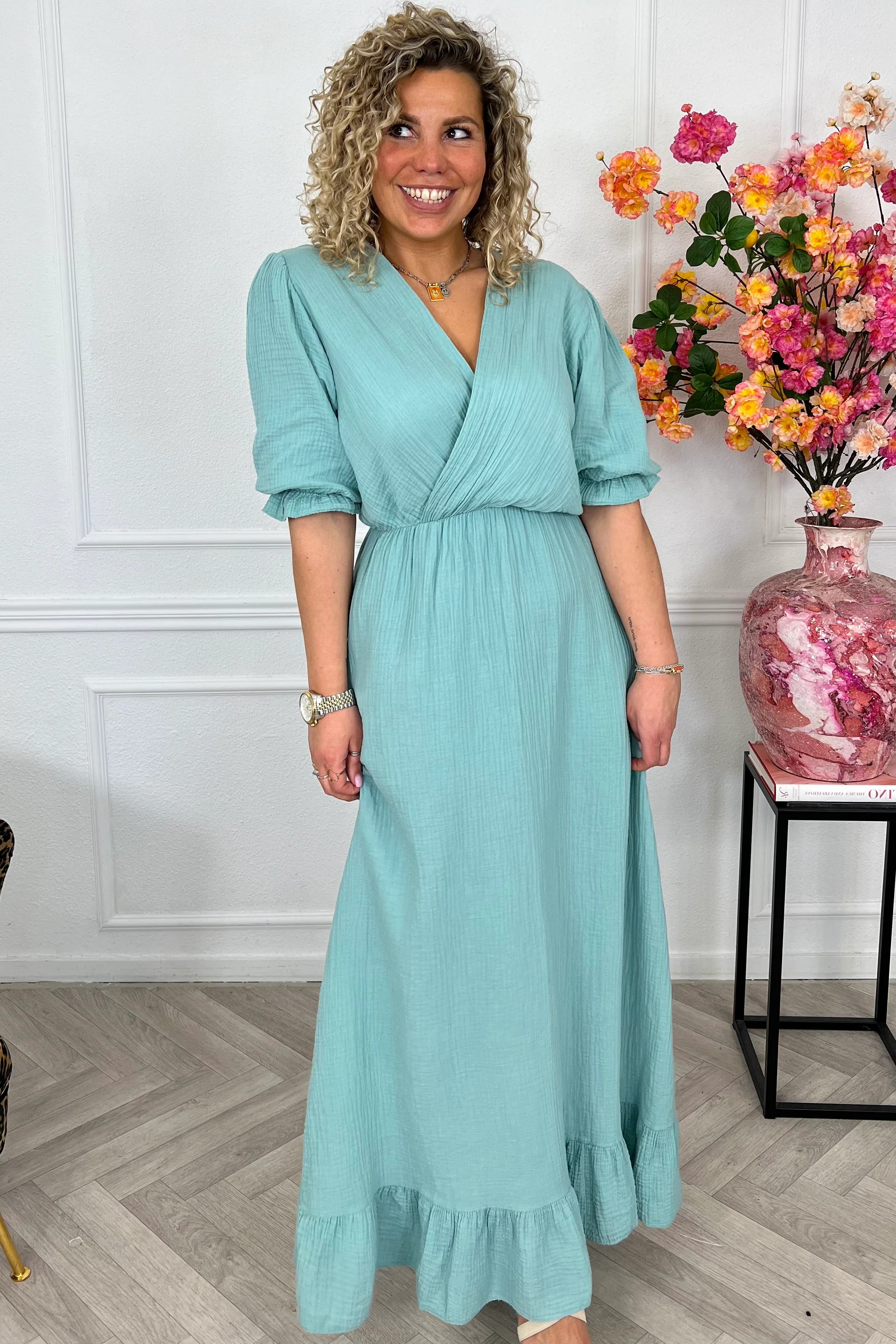 Florence Mousseline Maxi Dress - Light Green