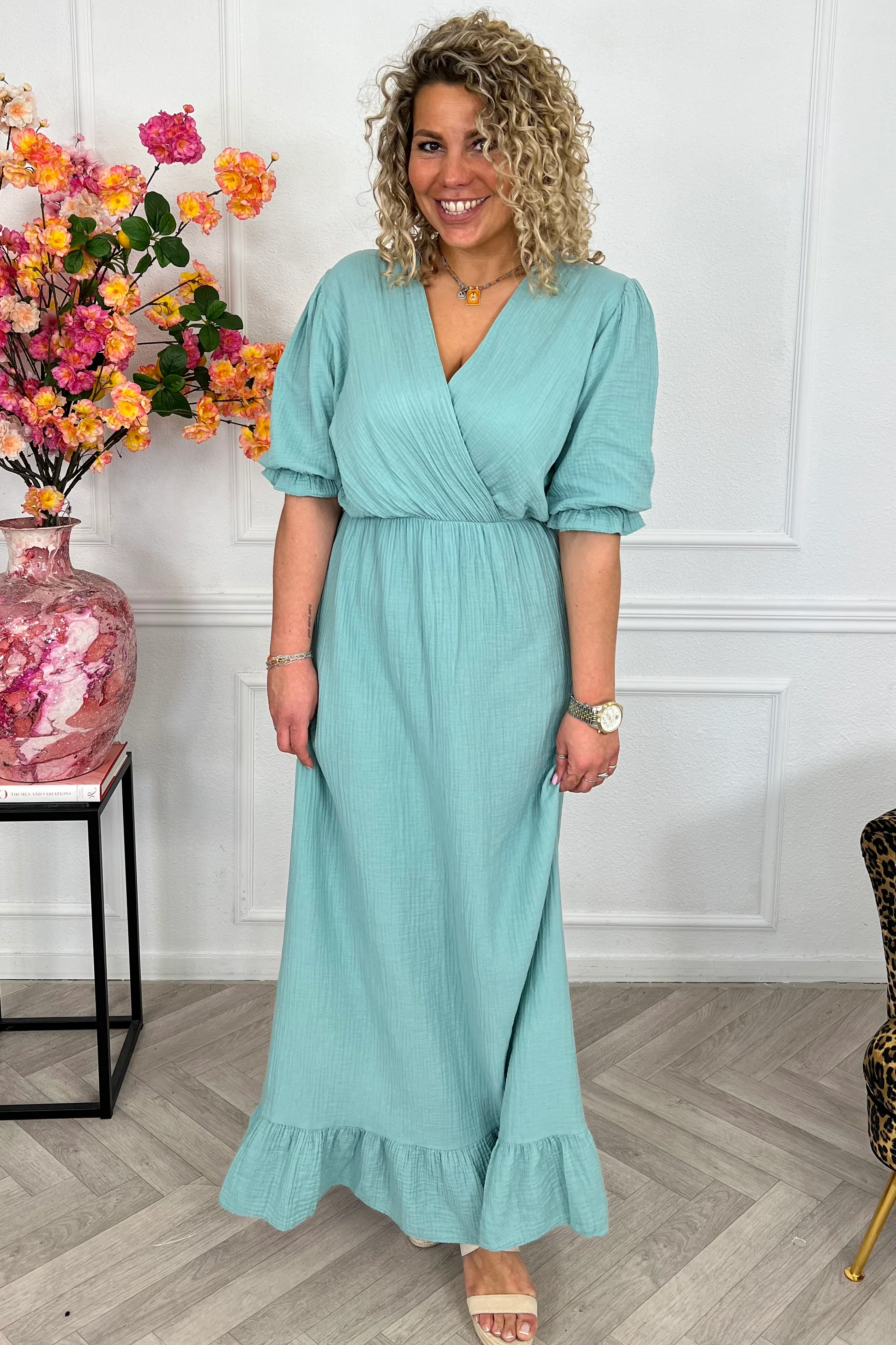 Florence Mousseline Maxi Dress - Light Green - Image 2