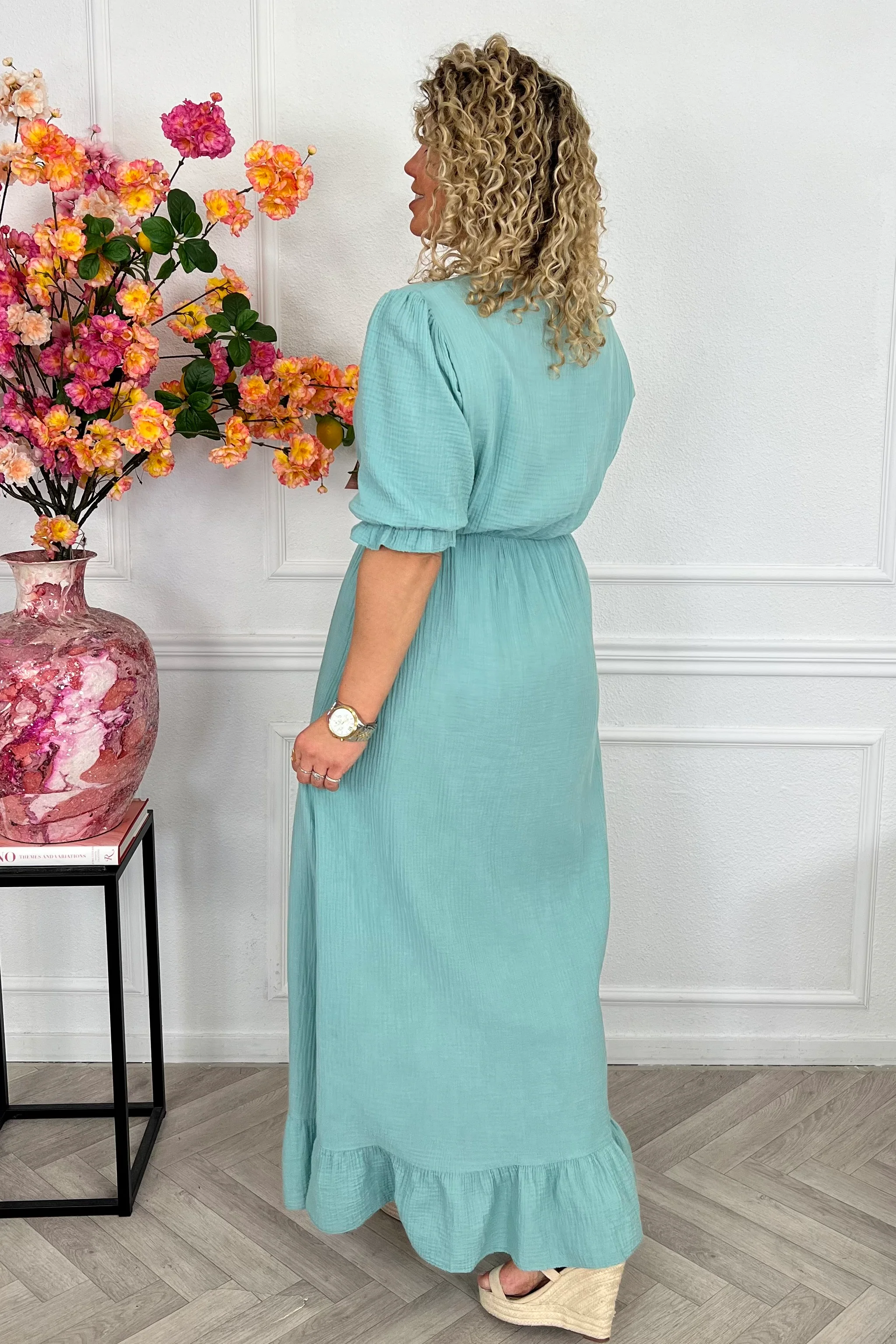 Florence Mousseline Maxi Dress - Light Green - Image 4