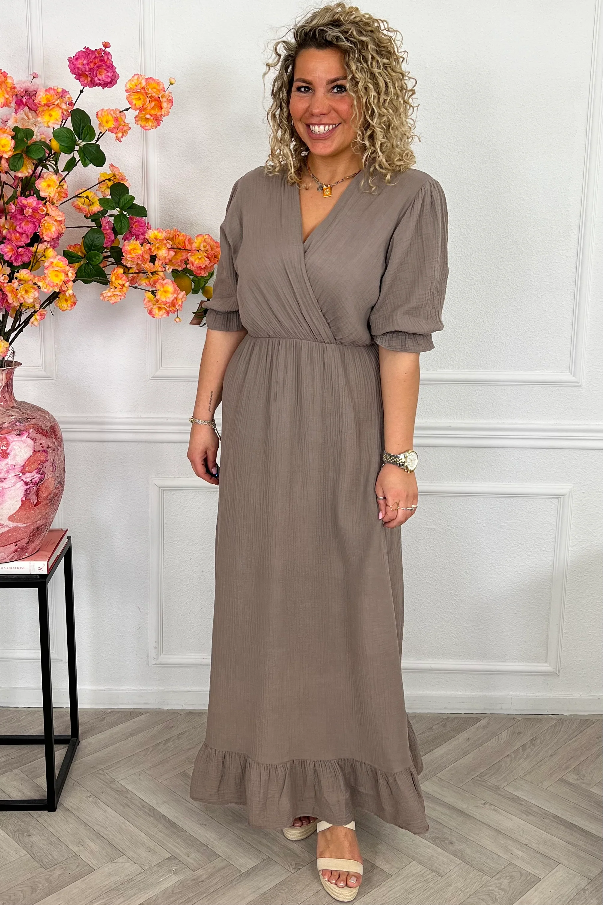 Florence Mousseline Maxi Dress - Taupe