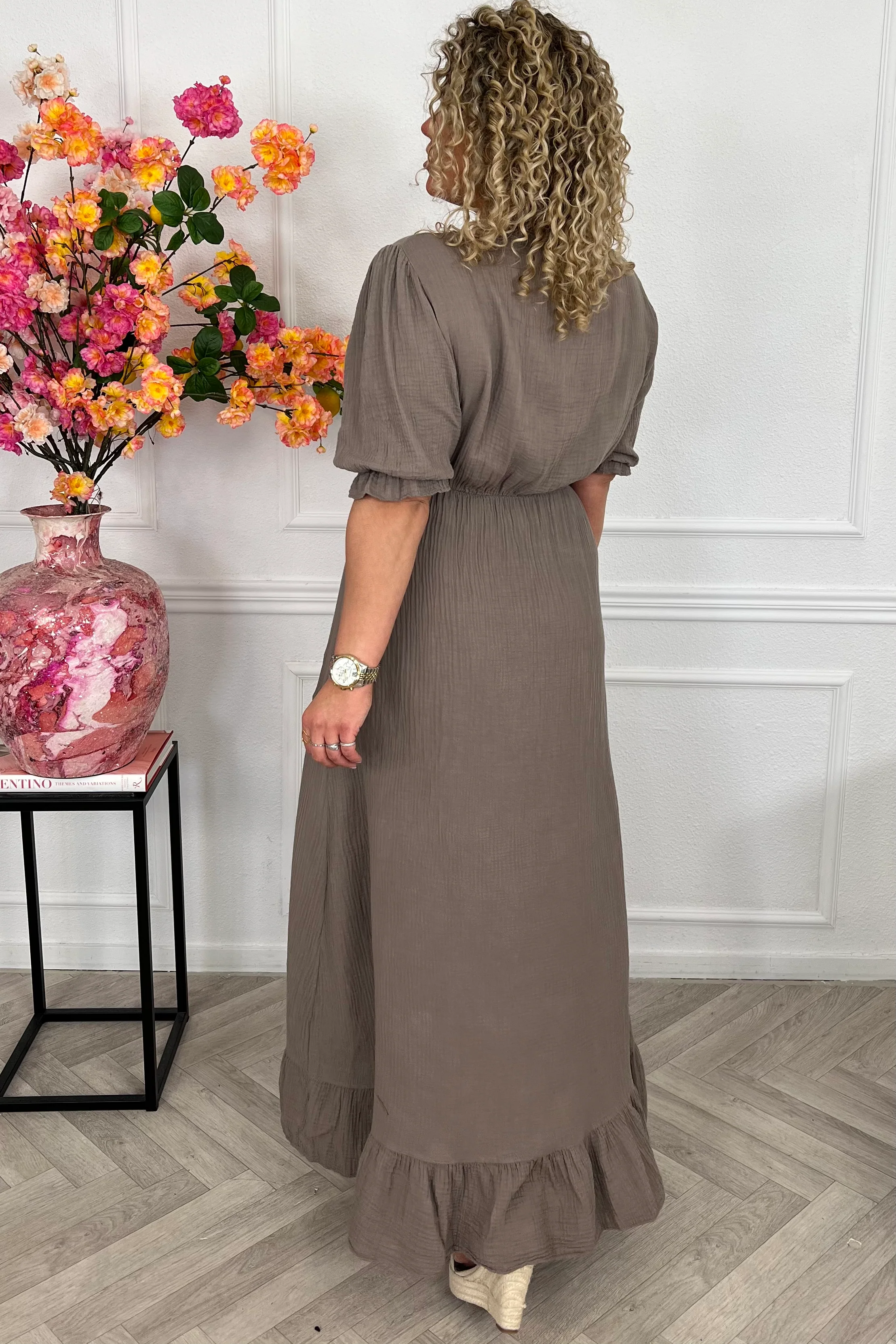 Florence Mousseline Maxi Dress - Taupe - Image 3