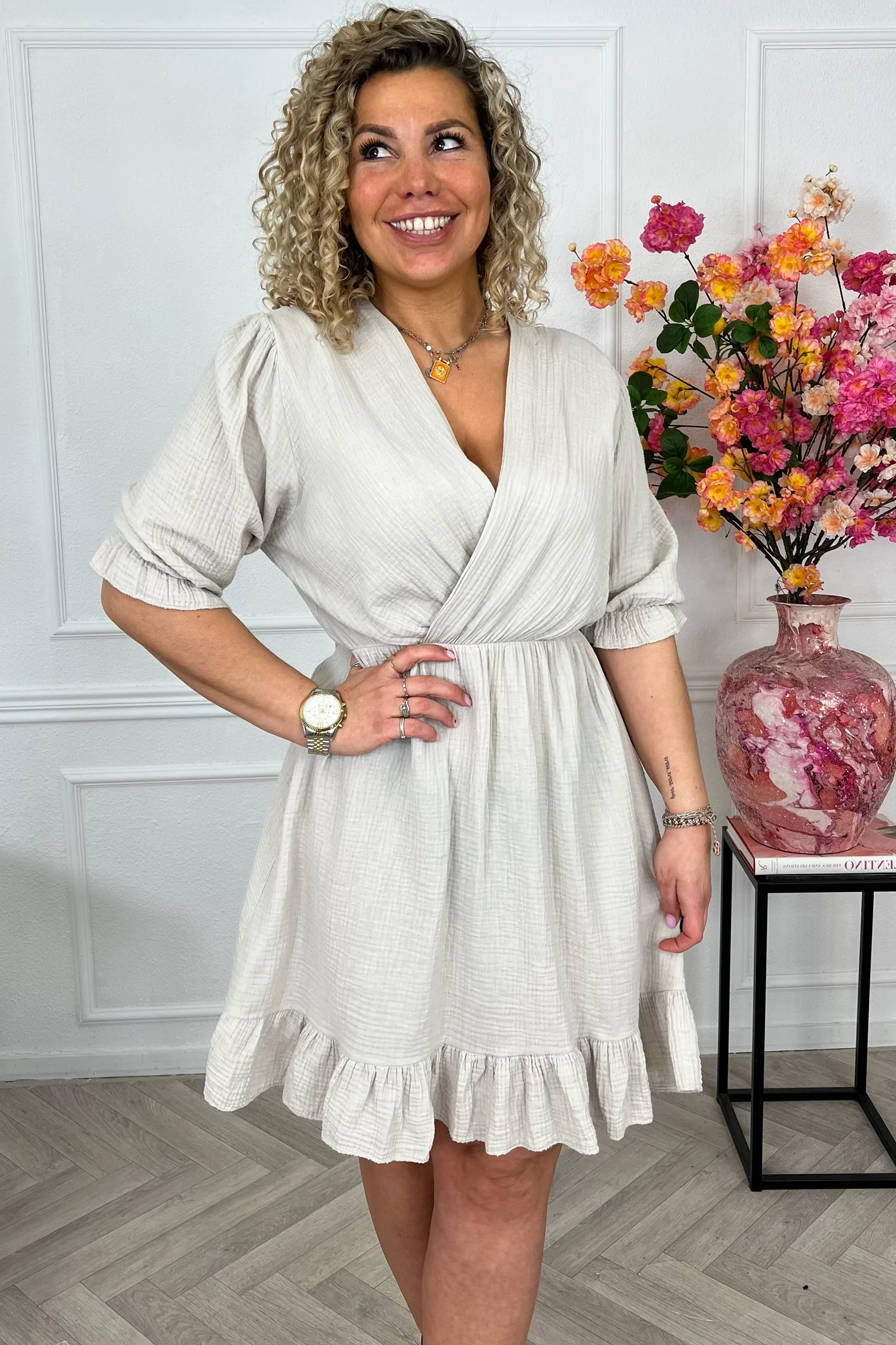 Florence Mousseline Short Dress - Beige