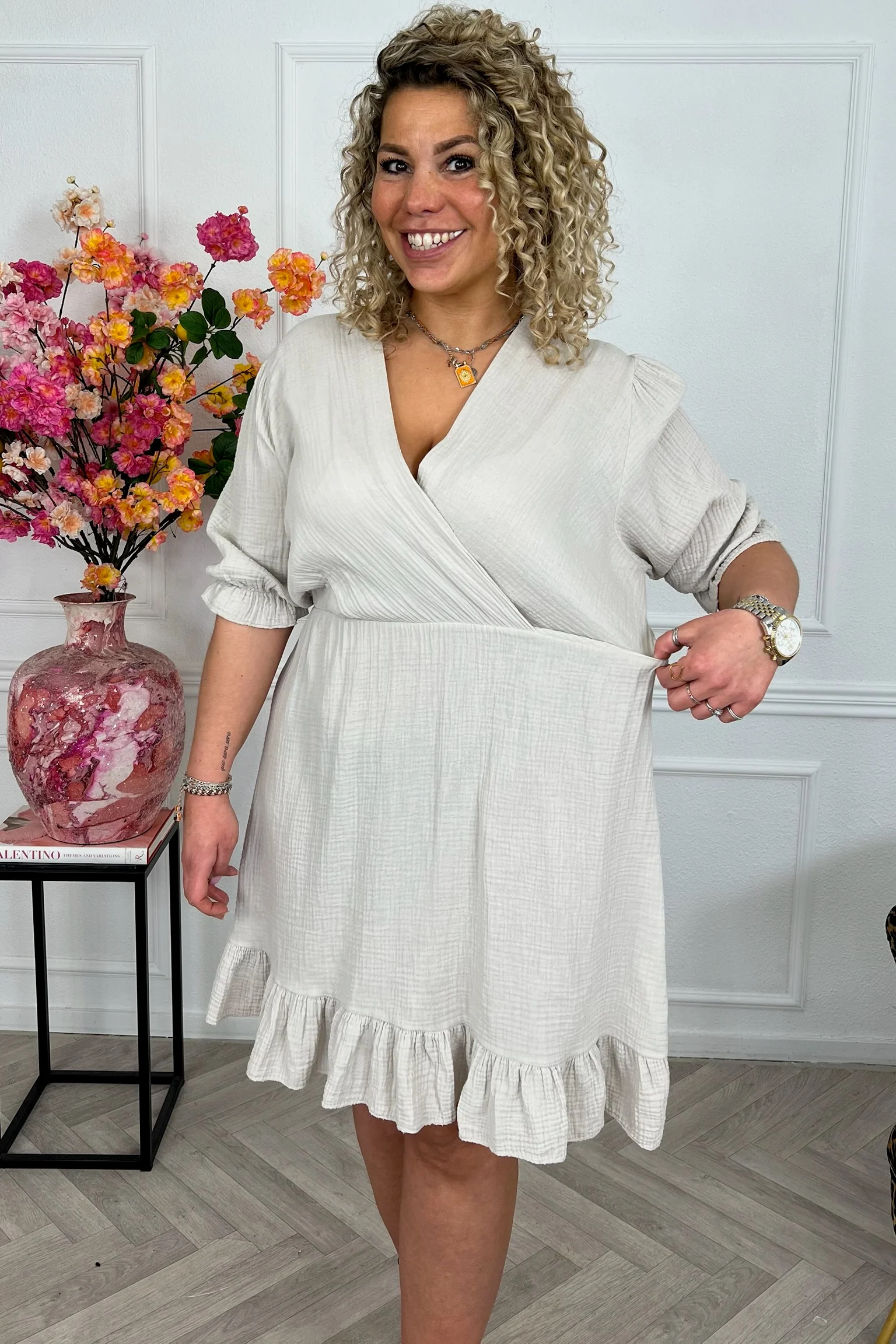 Florence Mousseline Short Dress - Beige - Image 10