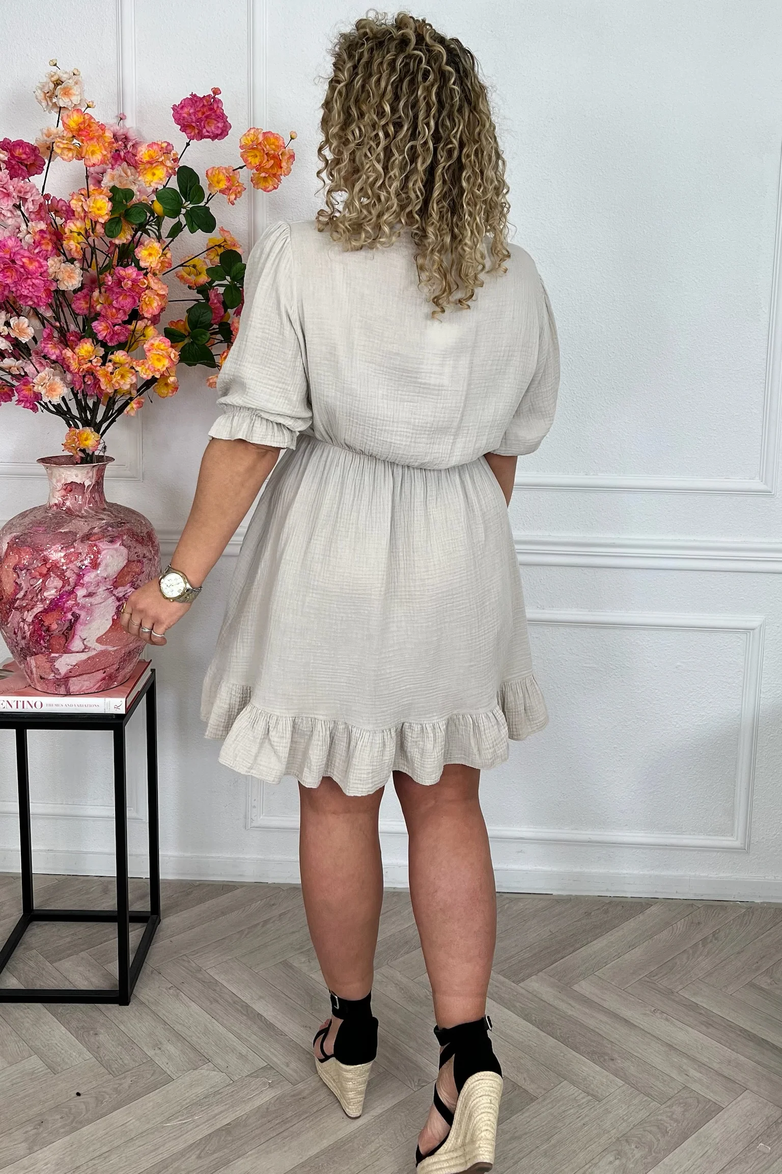 Florence Mousseline Short Dress - Beige - Image 6