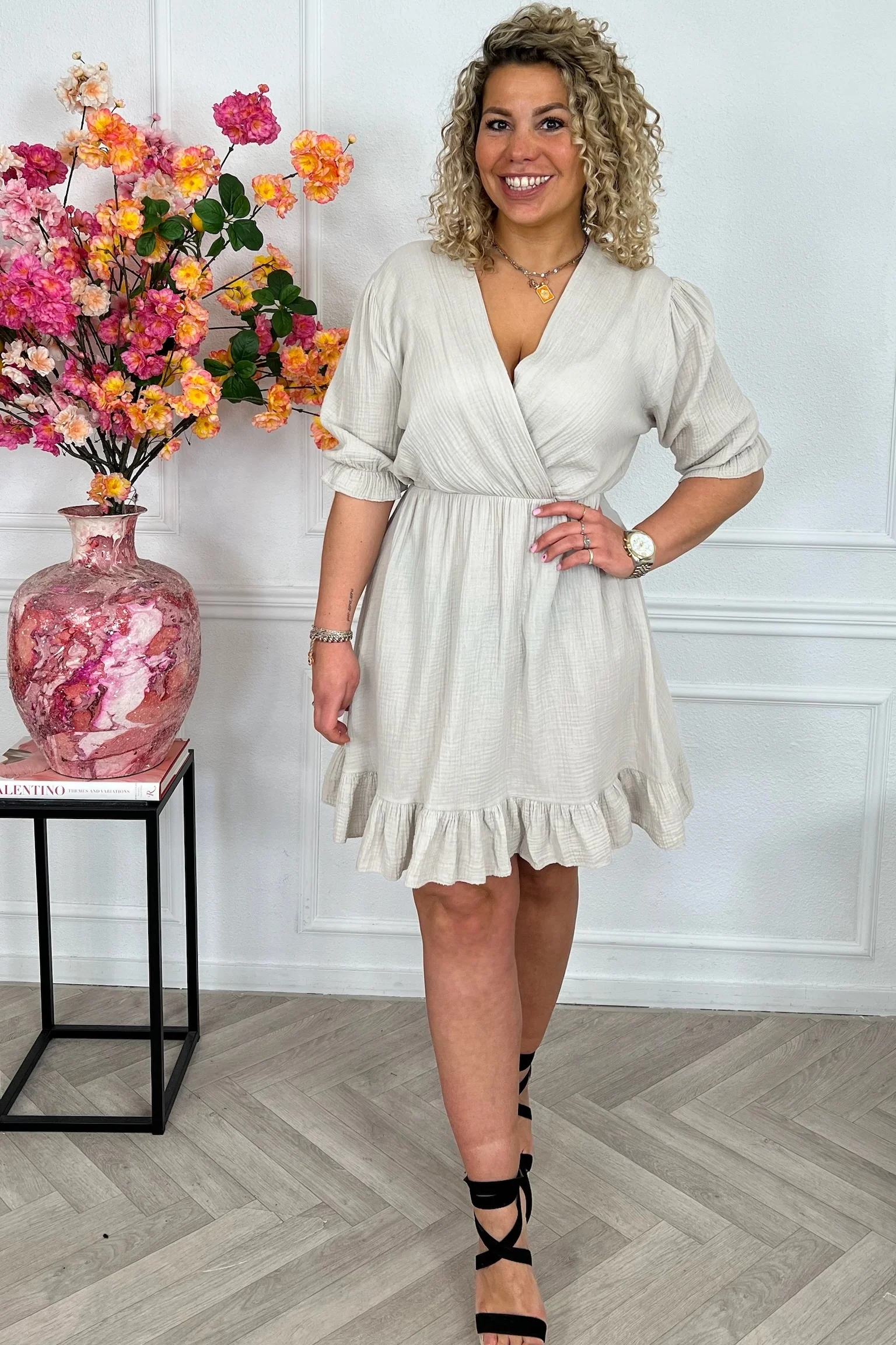 Florence Mousseline Short Dress - Beige - Image 7