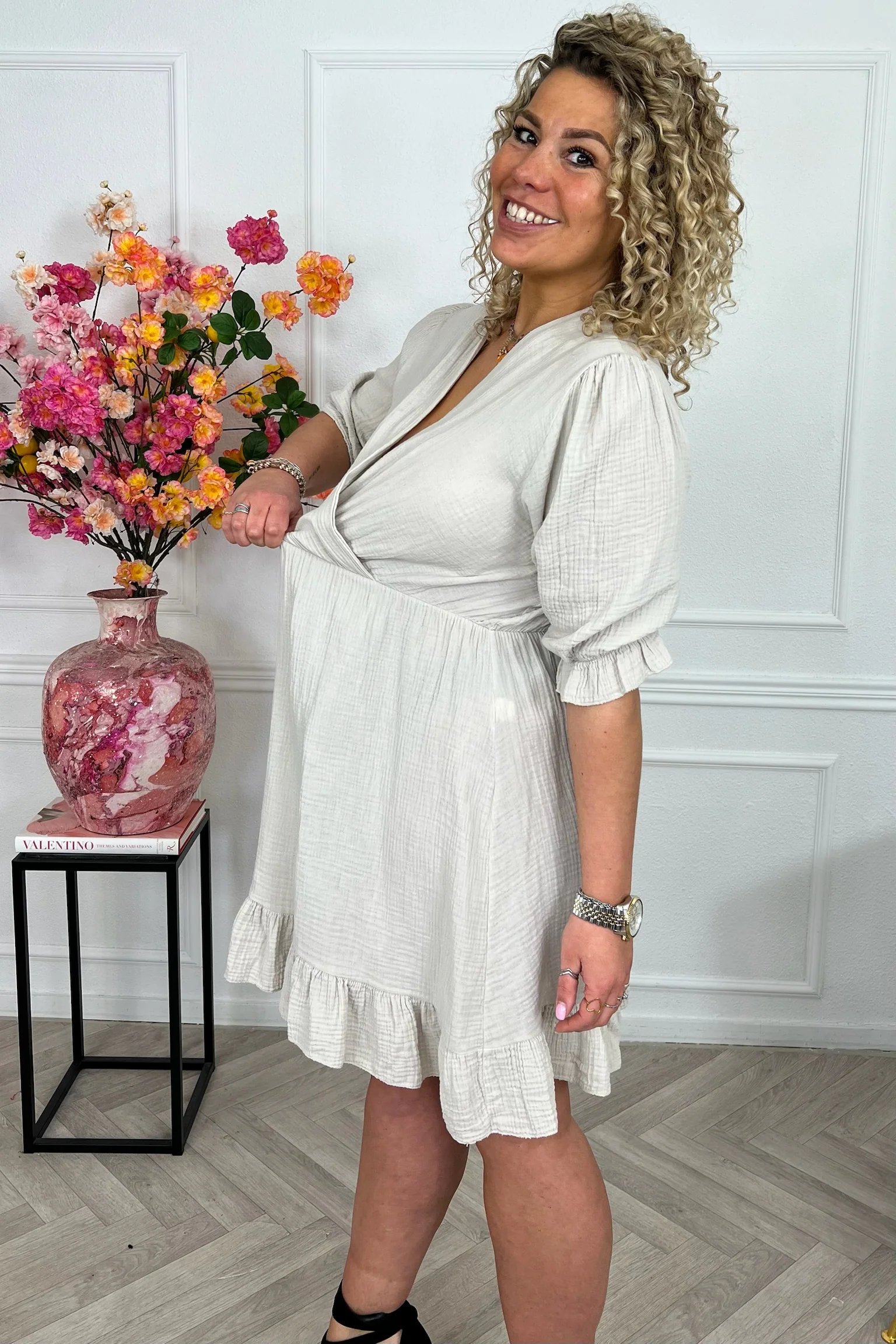 Florence Mousseline Short Dress - Beige - Image 9