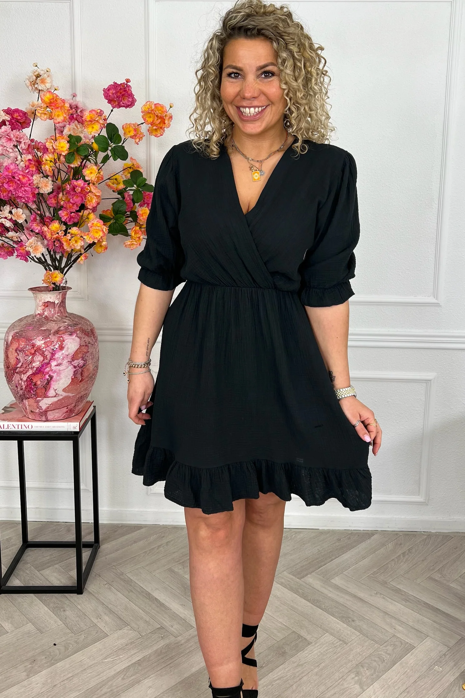 Florence Mousseline Short Dress - Black