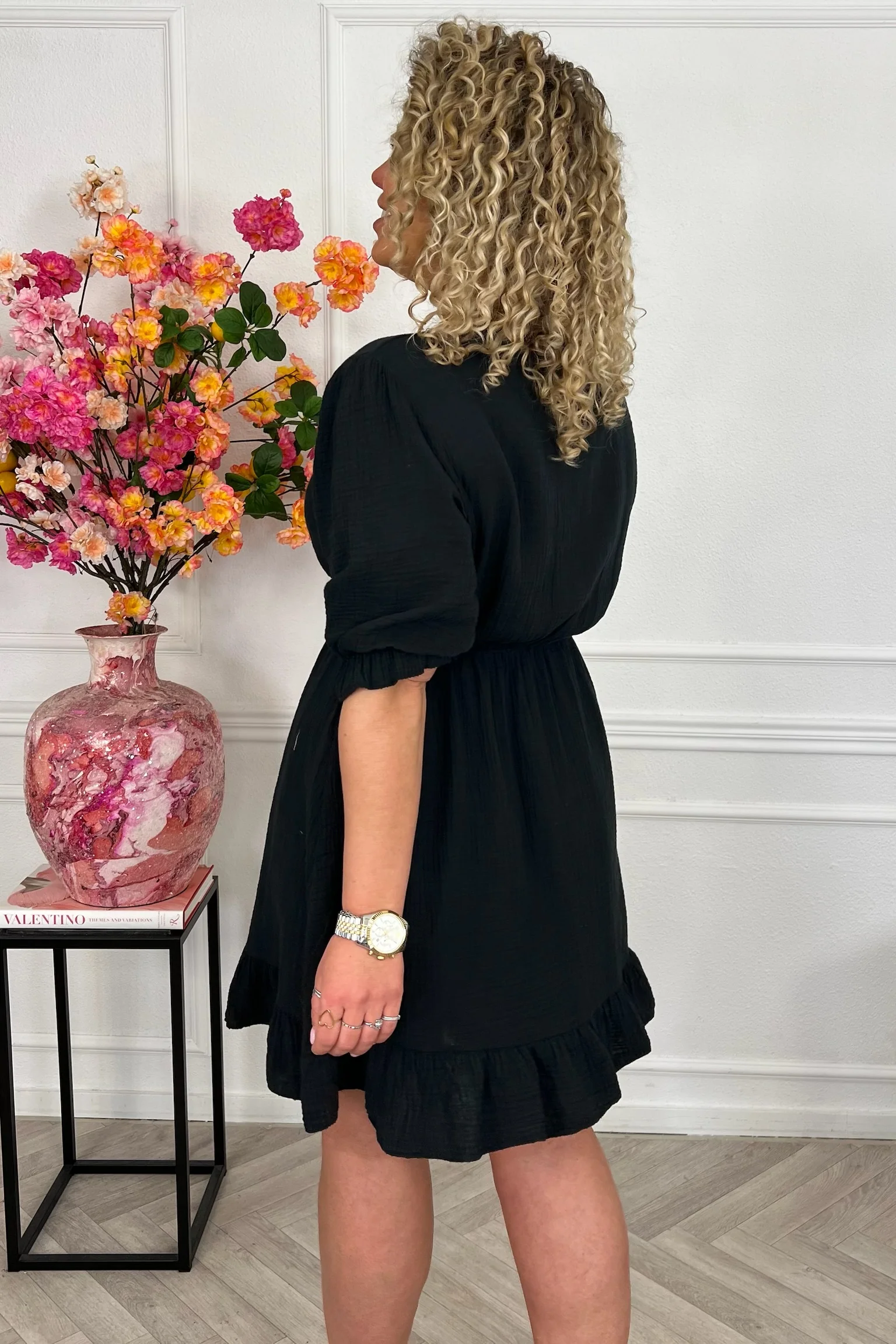 Florence Mousseline Short Dress - Black - Image 10