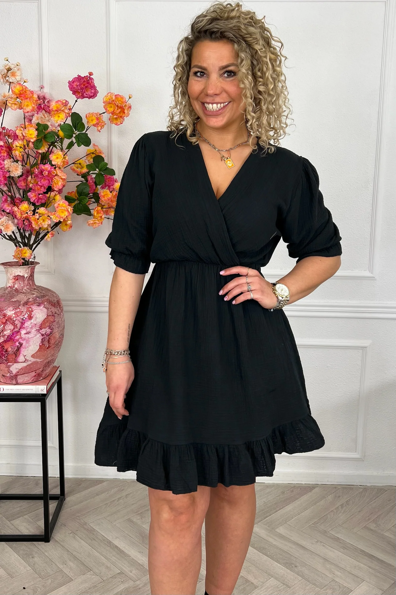 Florence Mousseline Short Dress - Black - Image 3