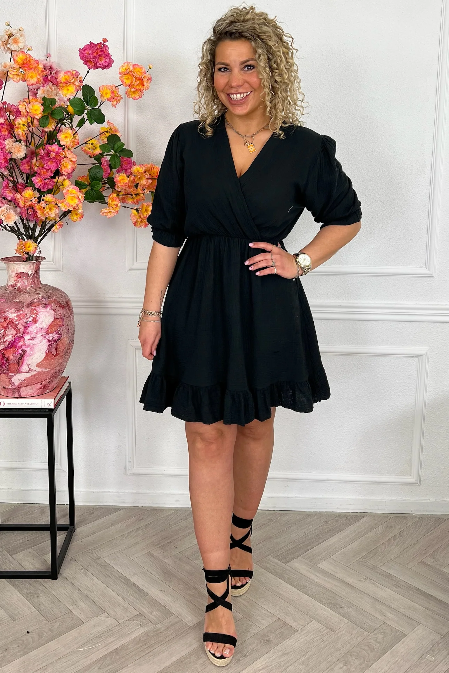 Florence Mousseline Short Dress - Black - Image 4