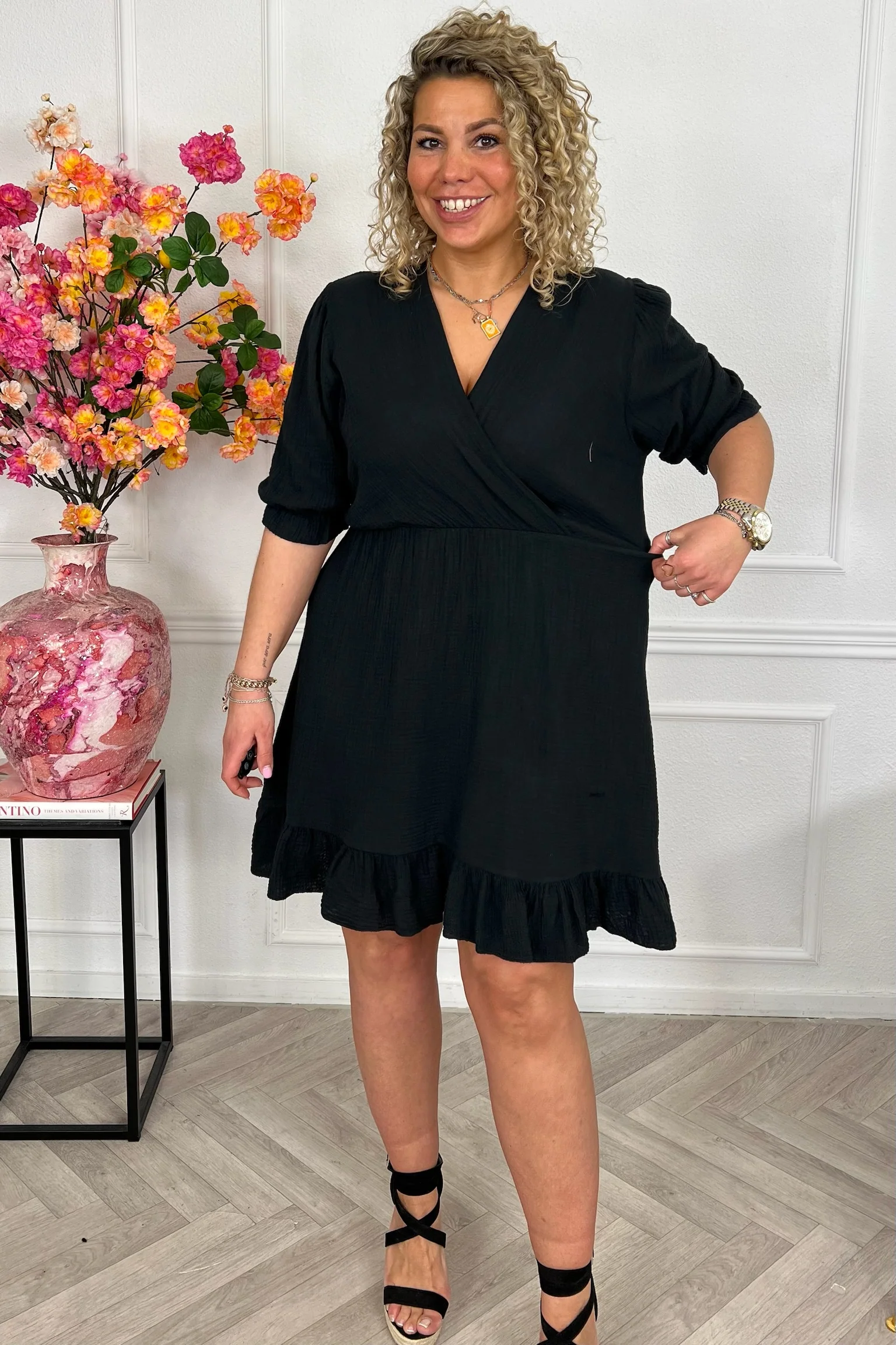 Florence Mousseline Short Dress - Black - Image 7